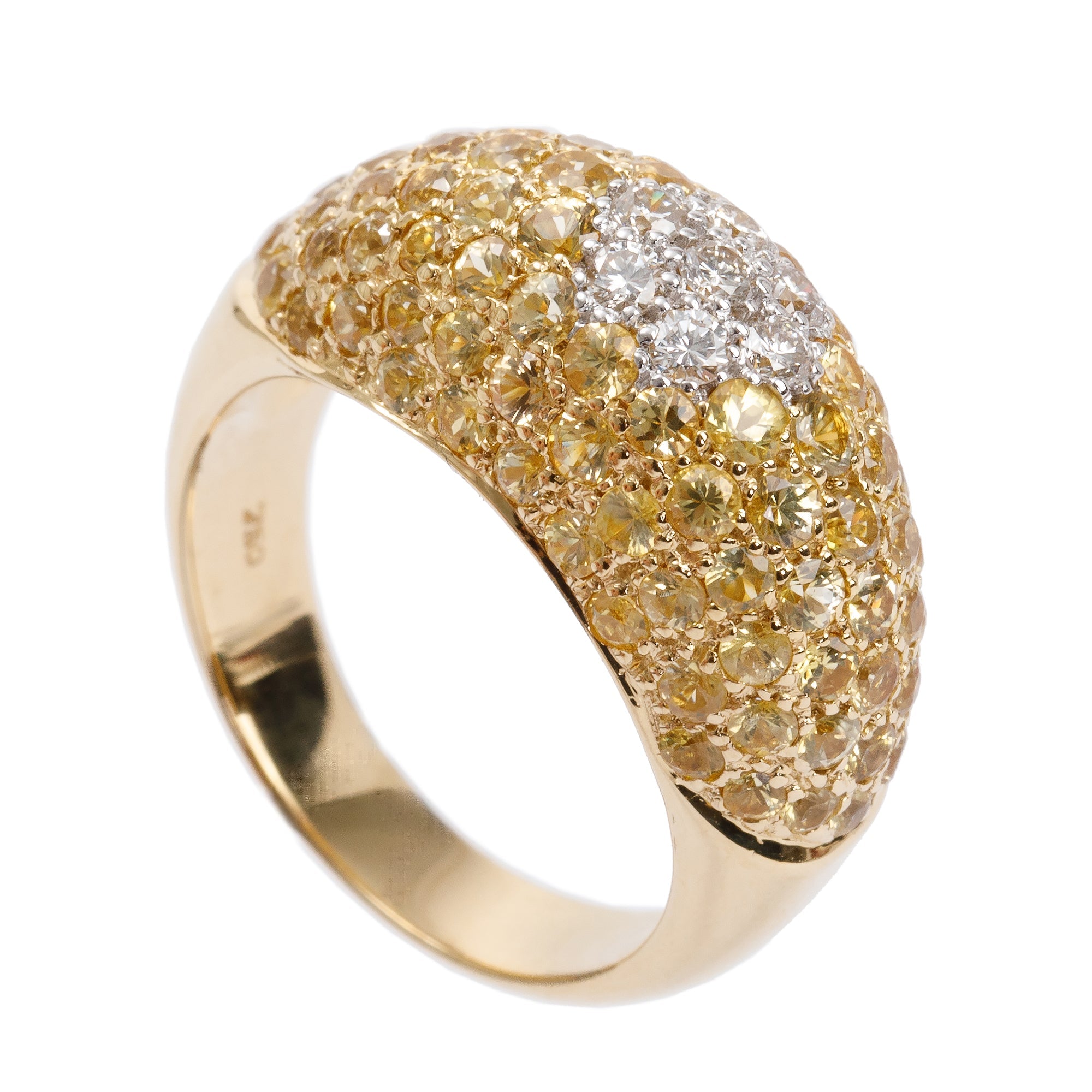 18k Yellow Gold Pave Diamond & Yellow Sapphire Ring, Size 6.75