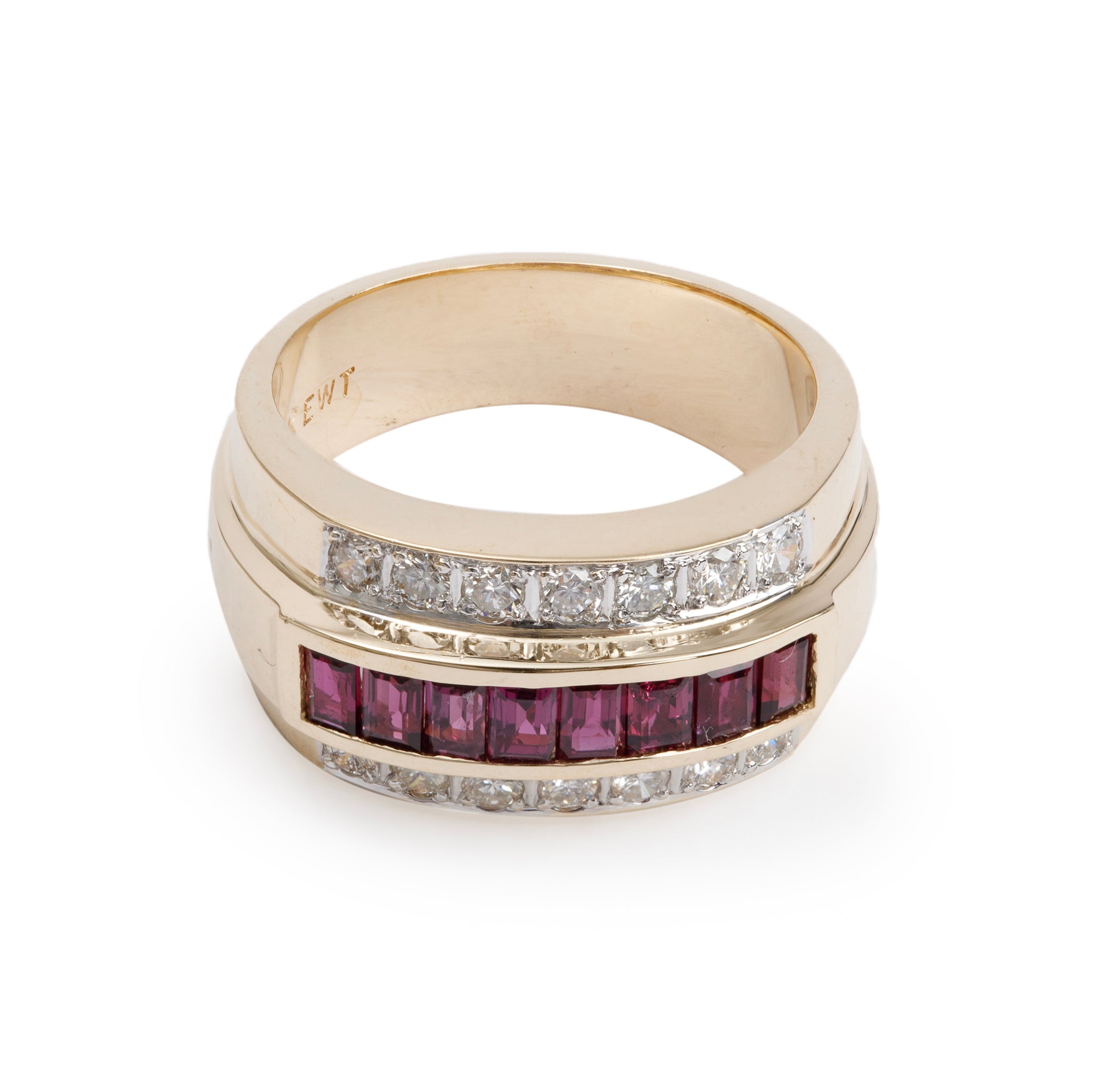18k Yellow Gold Ruby and Diamond Cocktail Ring, Size 6