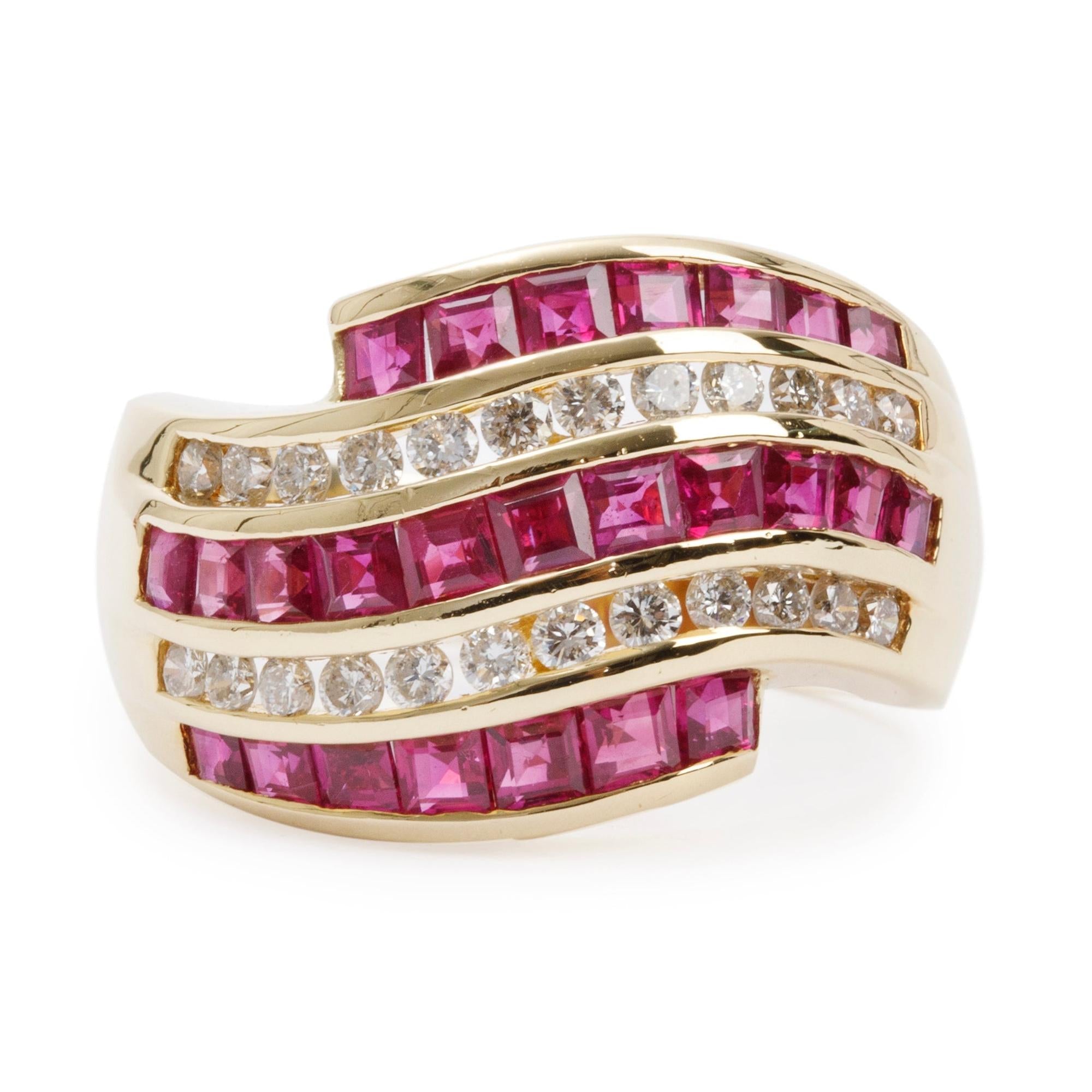 18k Yellow Gold Ruby and Diamond Cocktail Ring, Size 7