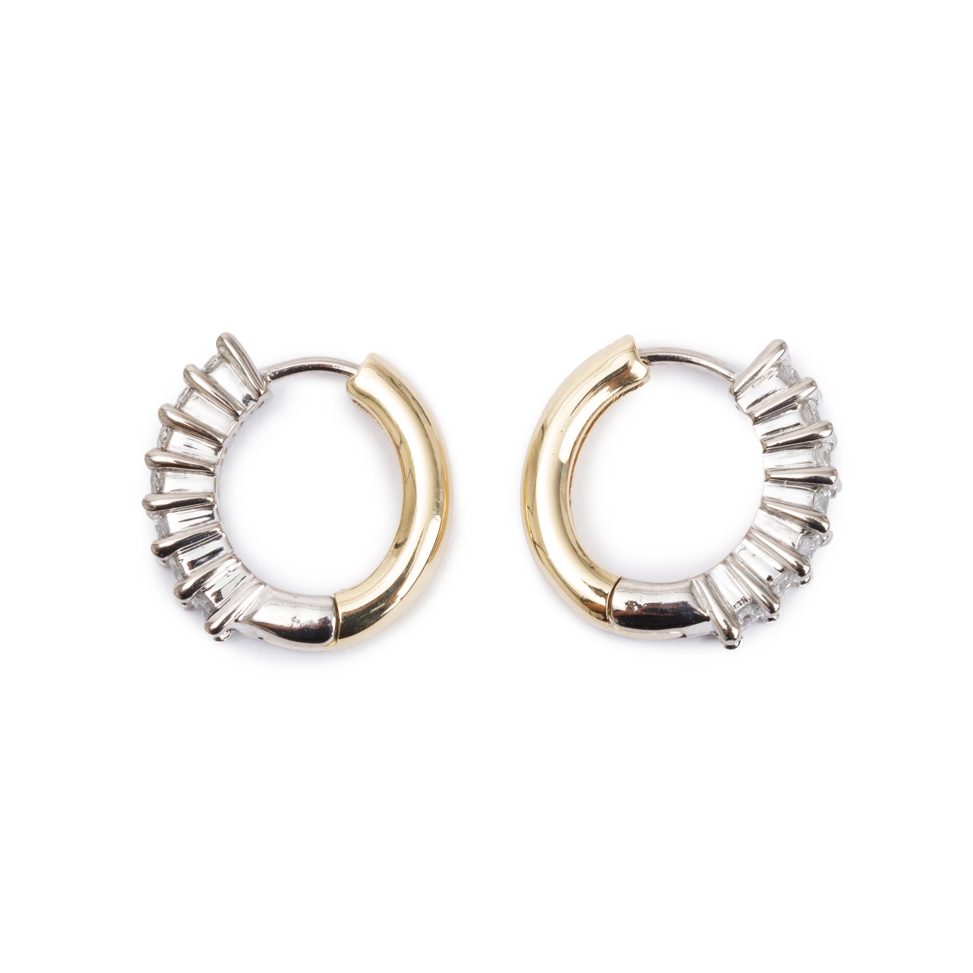 18k Yellow & White Gold 1.00 tcw. Diamond Huggie Earrings
