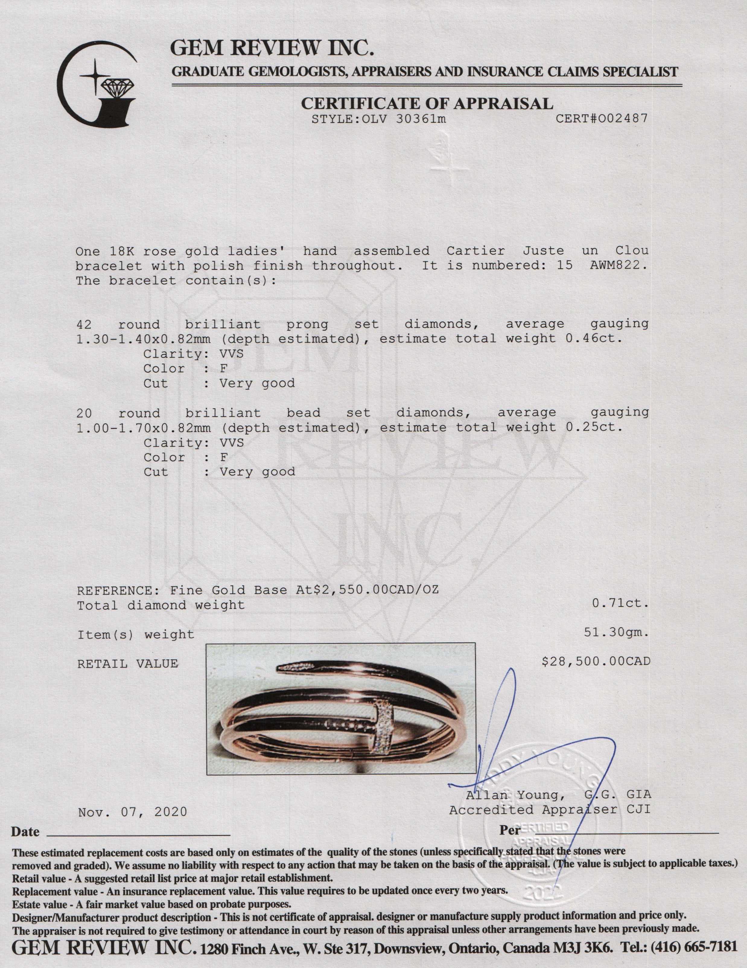 Cartier 18k Rose Gold Juste Un Clou Bracelet with Diamonds & Box