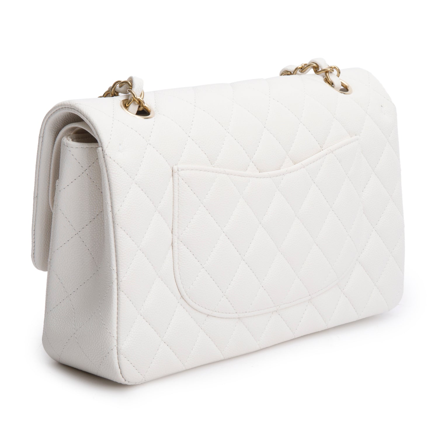 Chanel White Quilted Caviar Leather Classic Medium Double Flap Bag w/ Box
