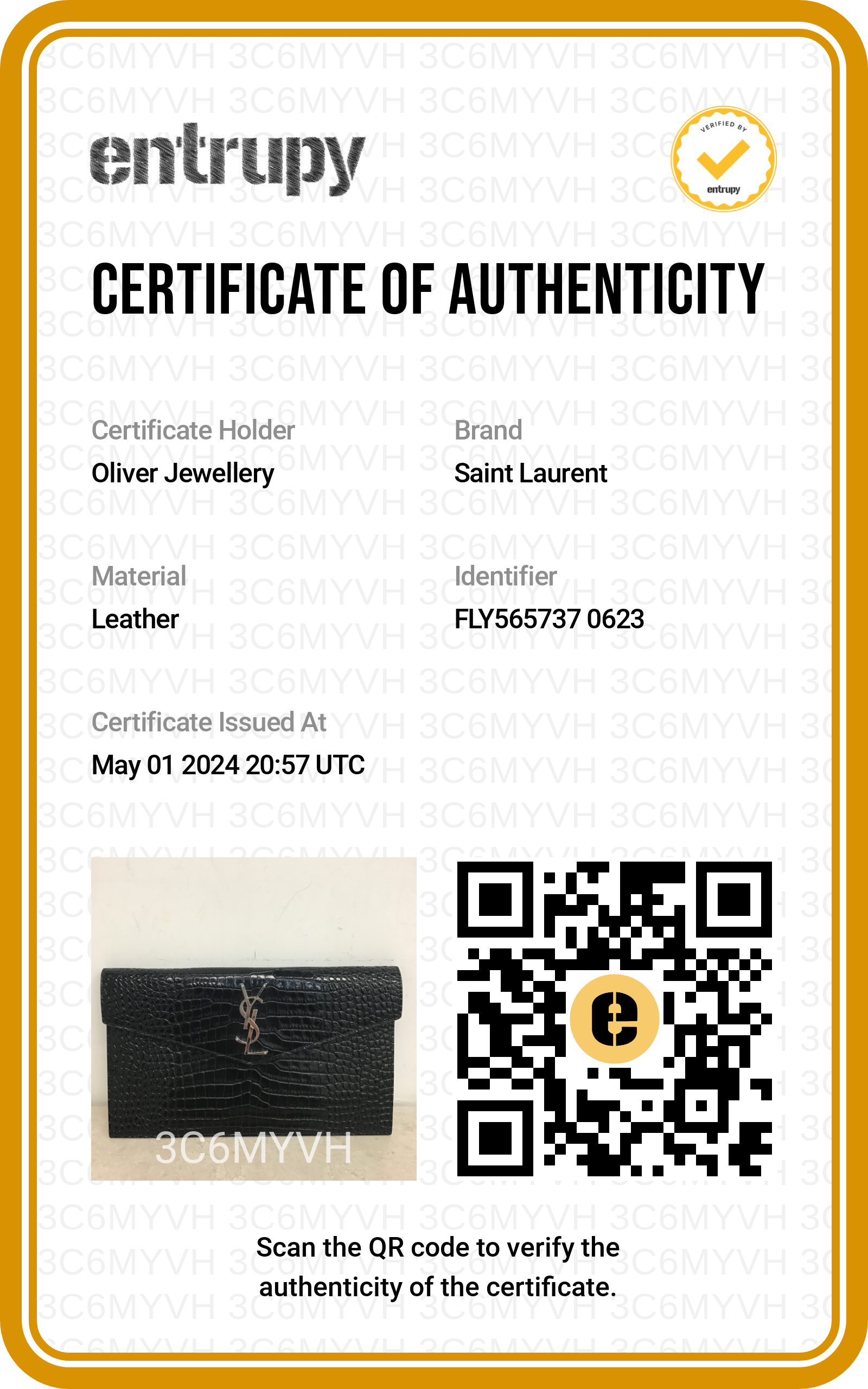 Saint Laurent 2023 Black Crocodile-Embossed Leather Uptown Pouch