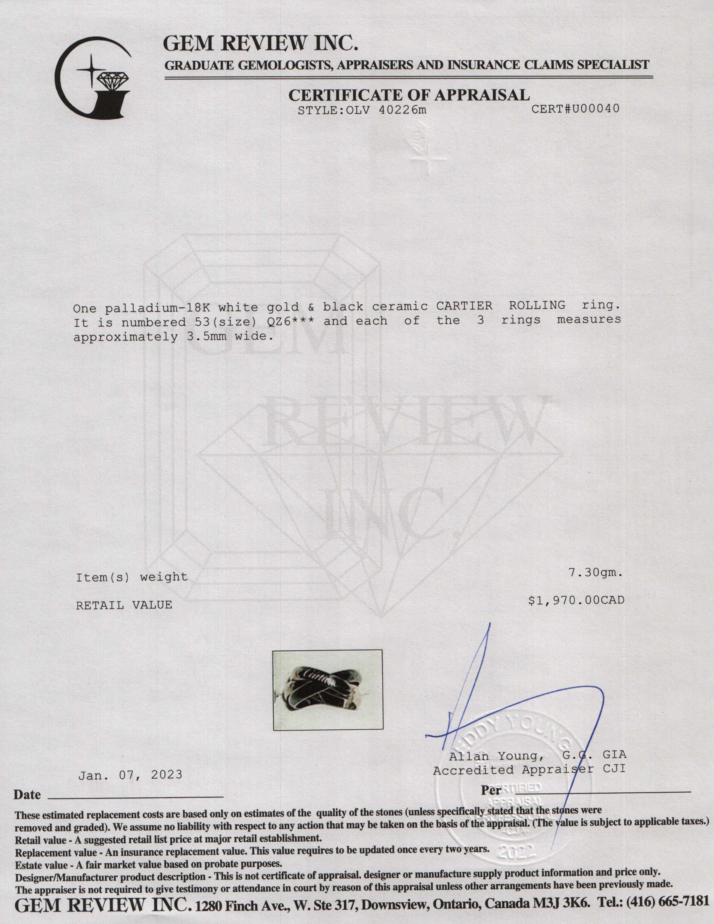 Cartier 18k White Gold & Ceramic Trinity Rolling Ring w/ Box