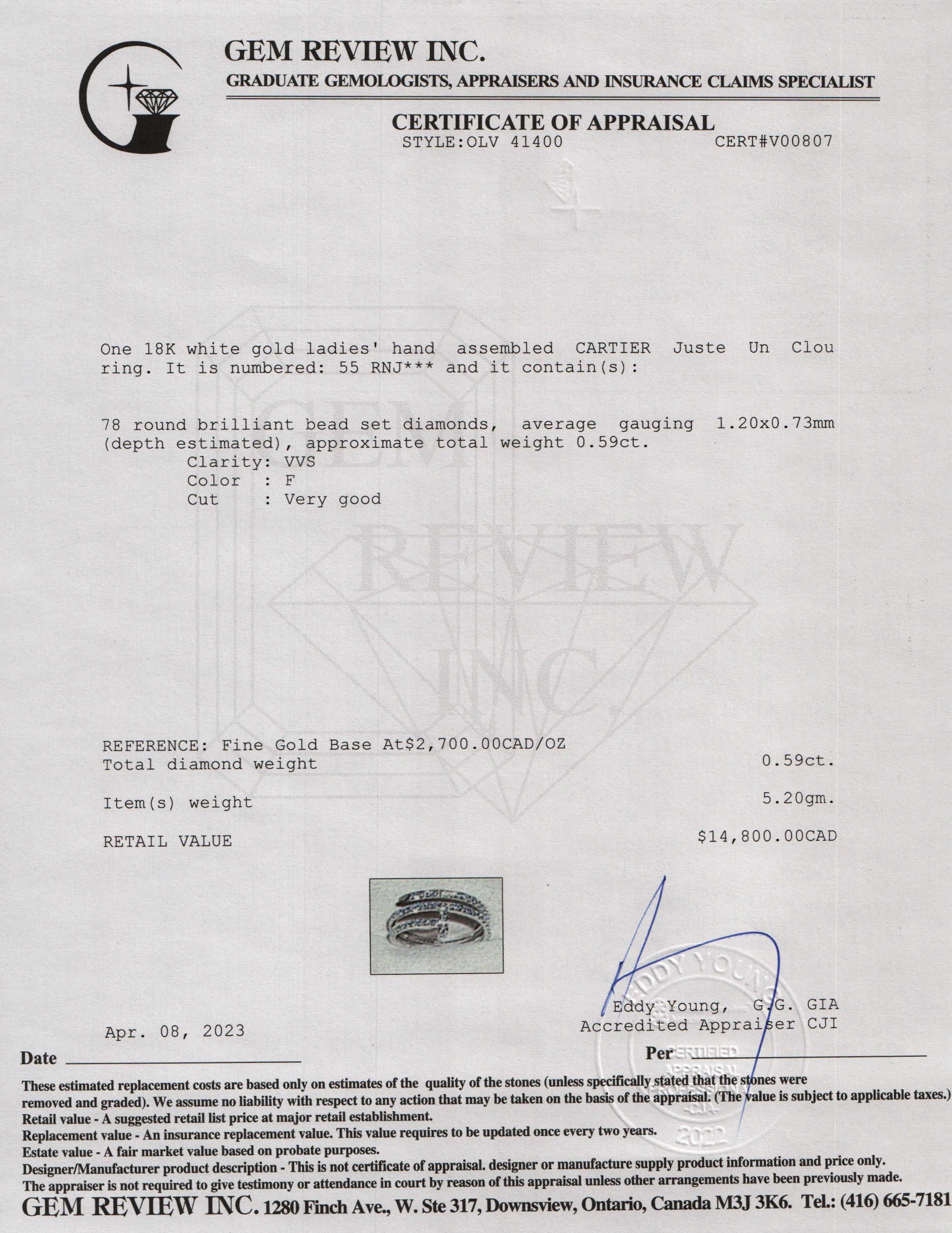 Cartier 18k White Gold Diamond Double Juste Un Clou Ring w/ Box