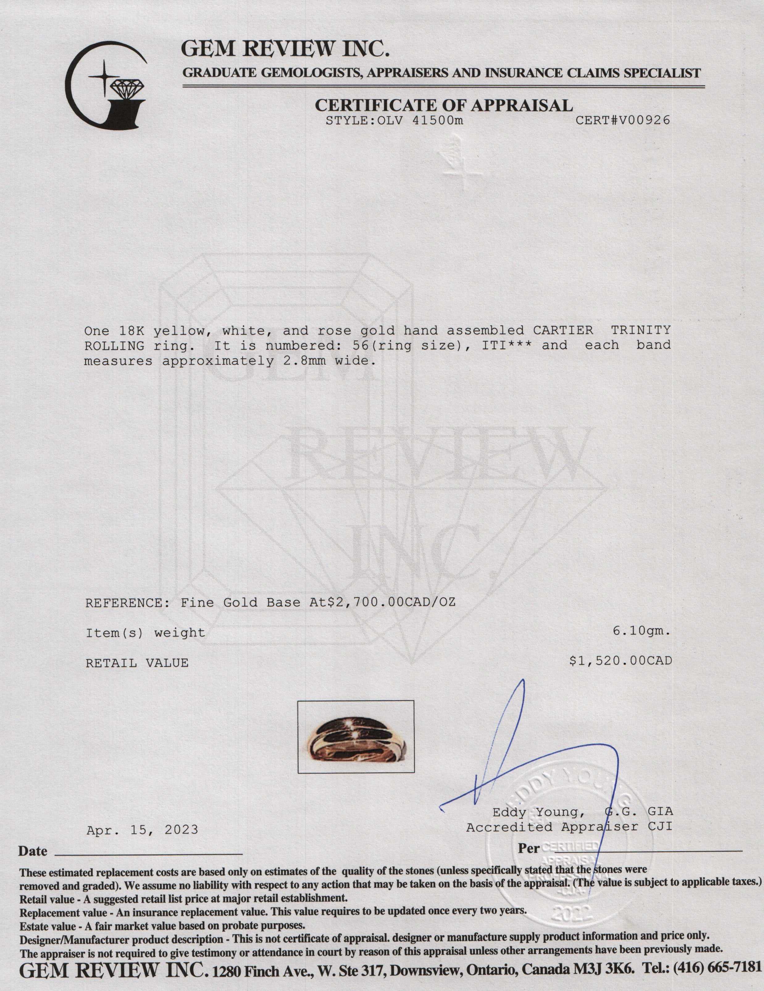 Cartier Trinity Rolling Ring, Small Model