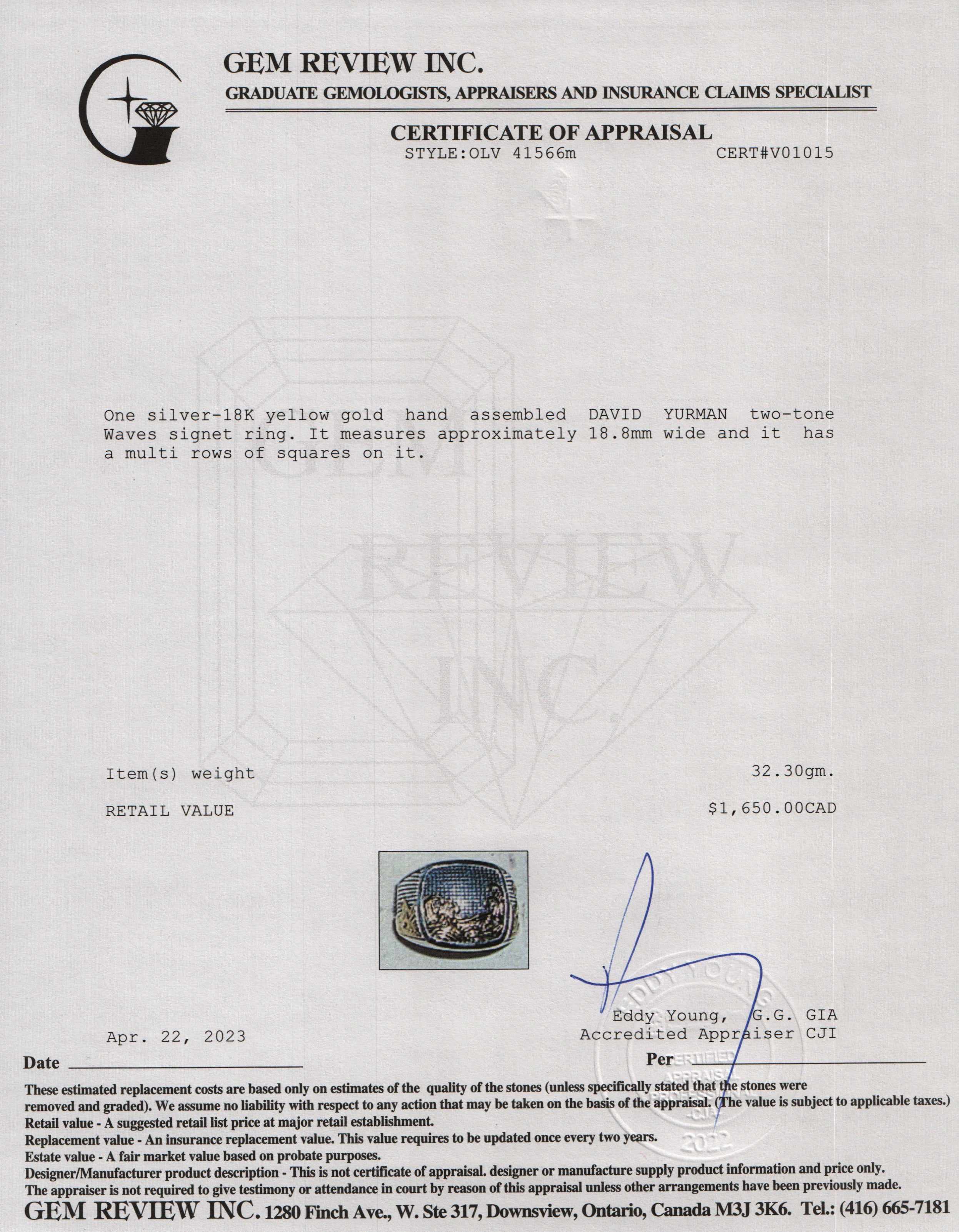 David Yurman Two-Tone Waves Signet Ring