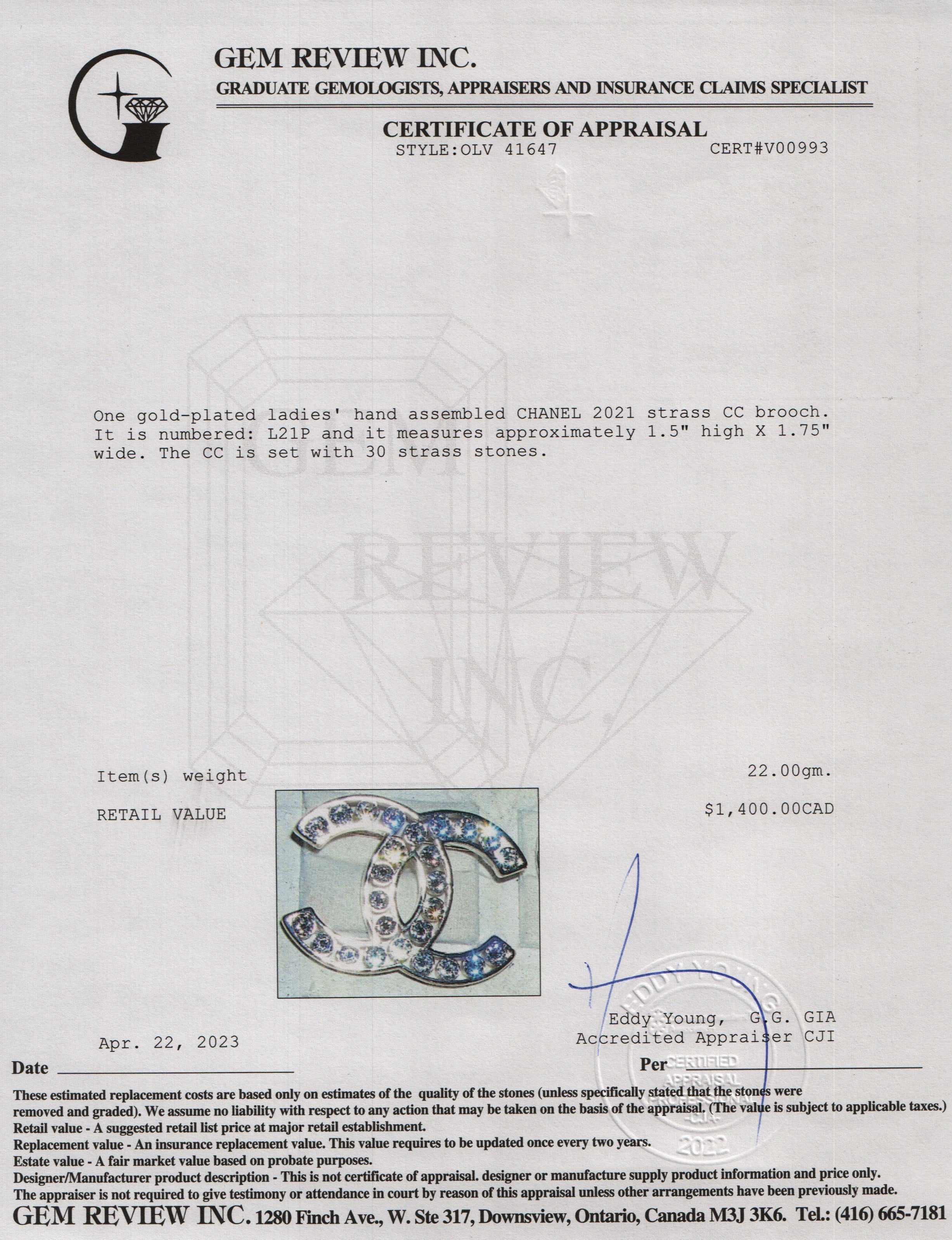 Chanel 2021 Strass CC Brooch w/ Box