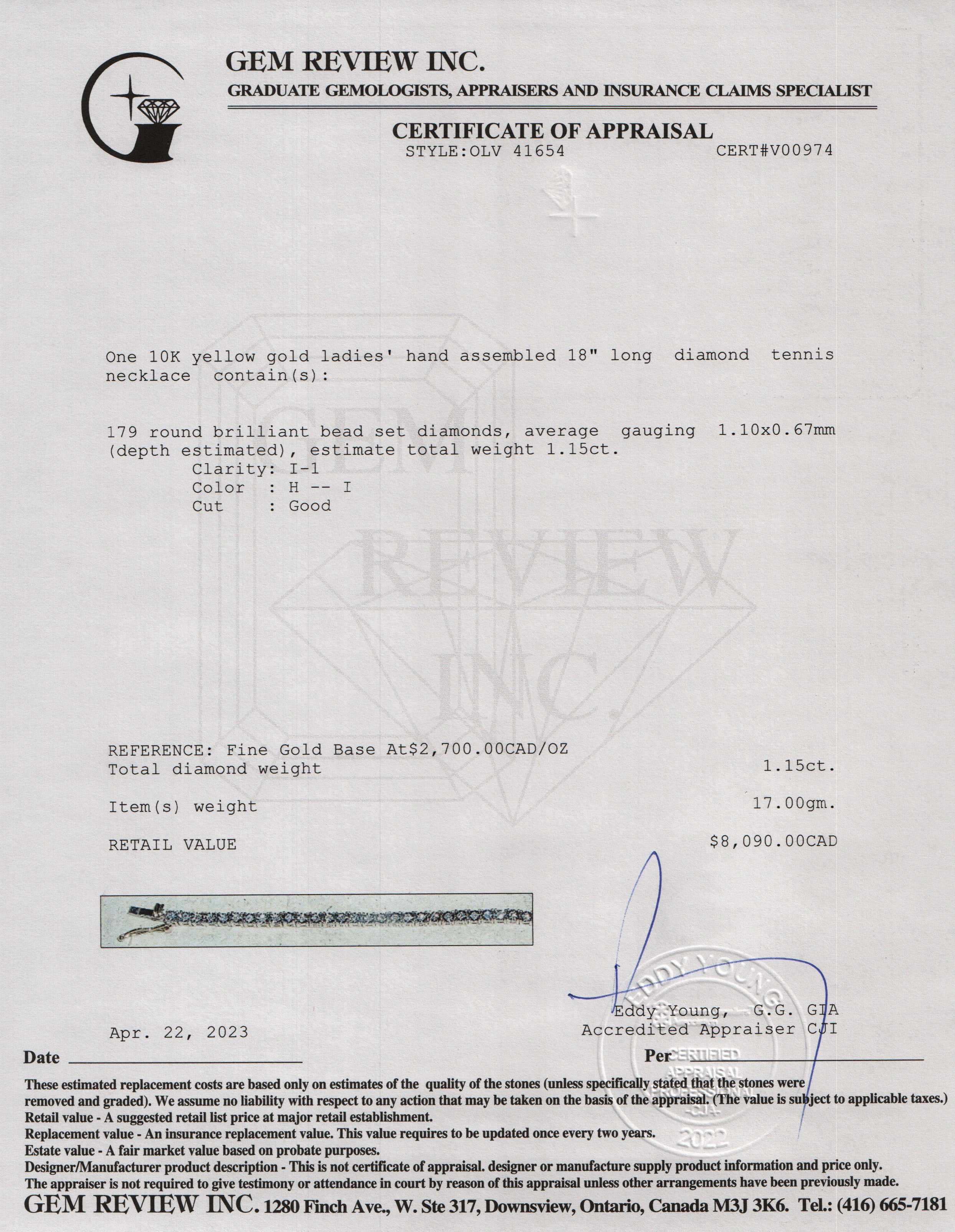 10k Yellow Gold Diamond Tennis Necklace