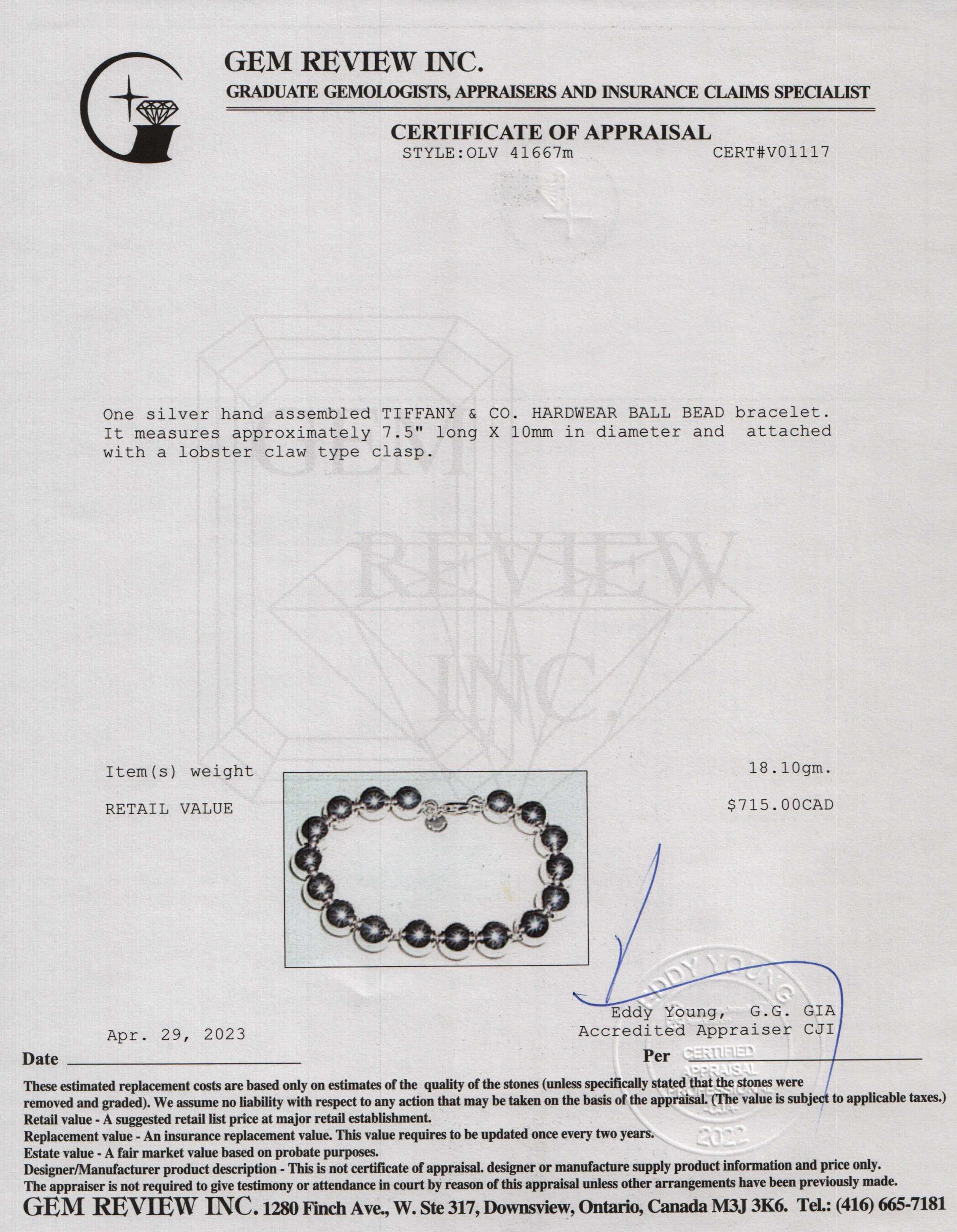 Tiffany & Co. Sterling Silver 10 MM HardWear Ball Bracelet