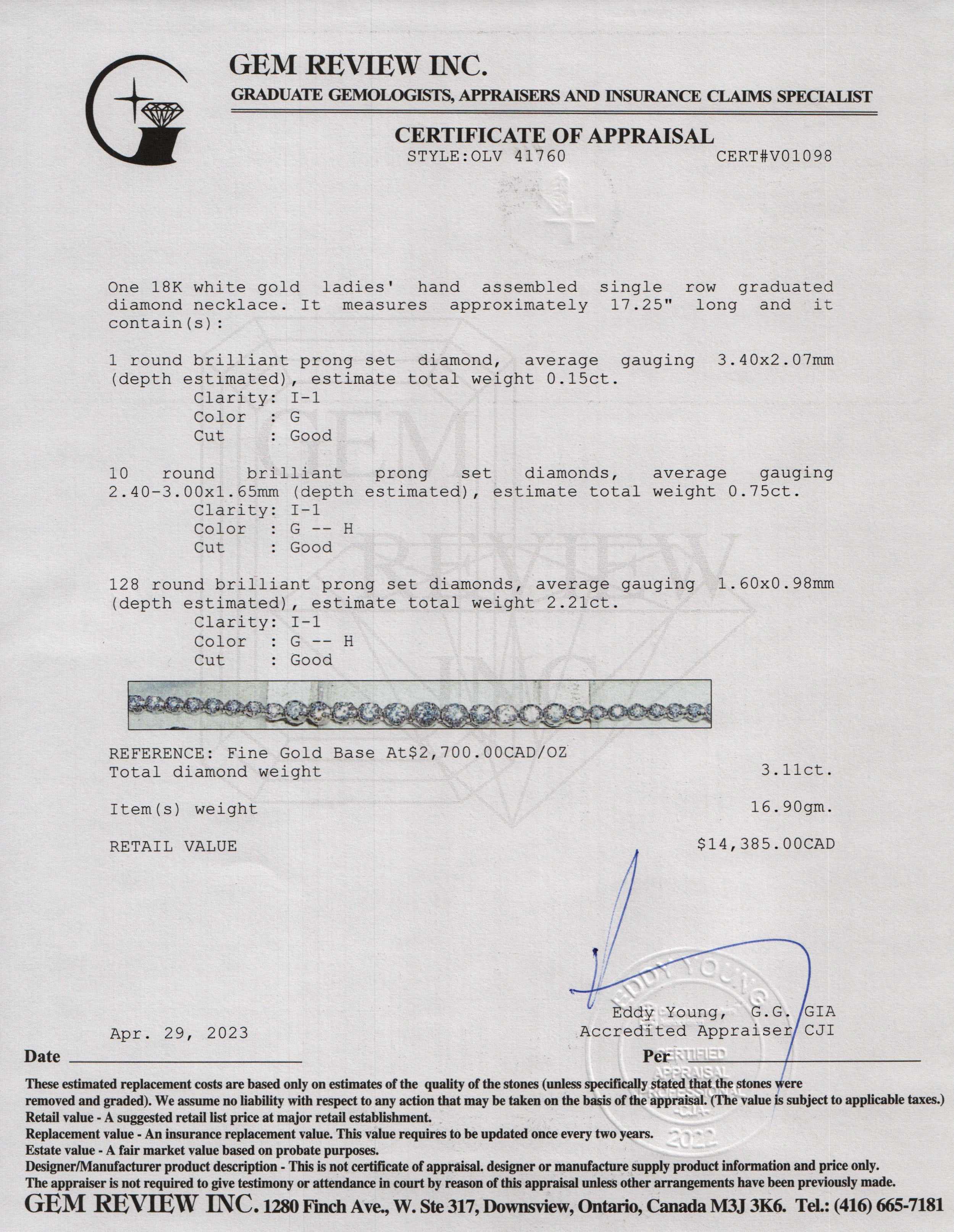 18k White Gold Graduated Diamond Tennis Necklace