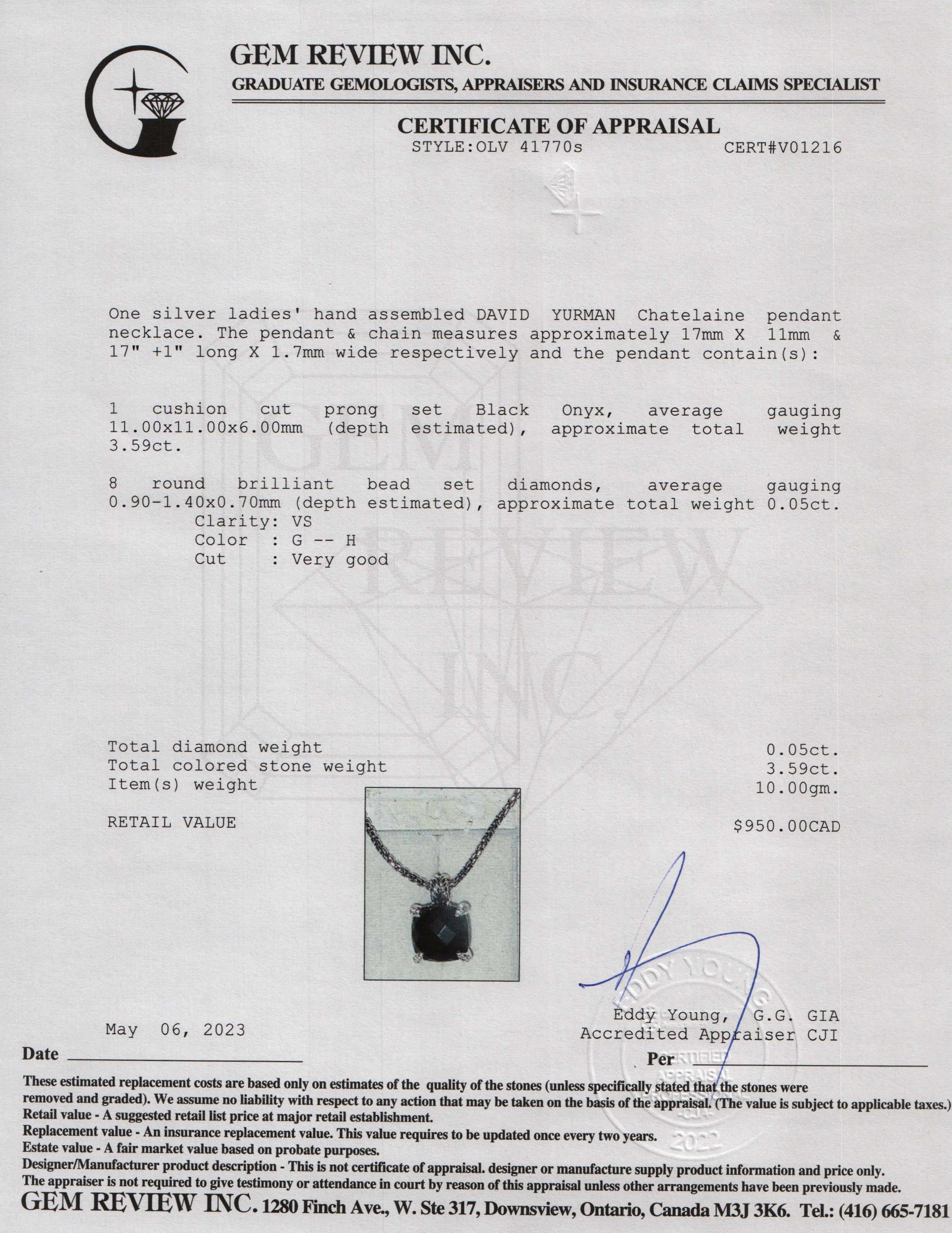 David Yurman Chatelaine Pendant Necklace with Black Onyx & Pave Diamonds