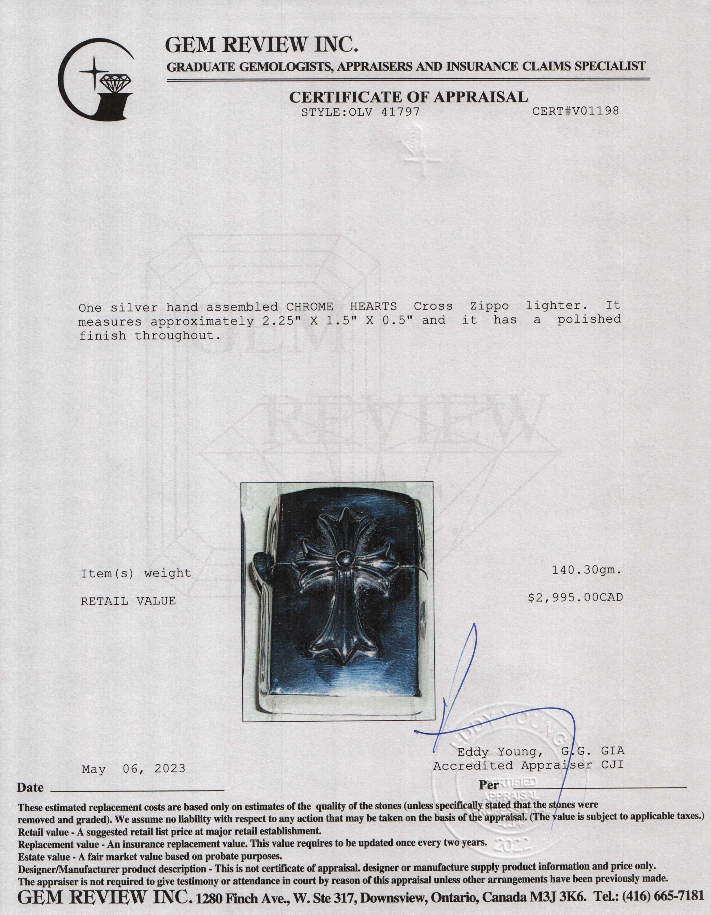 Chrome Hearts Sterling Silver Cross Zippo Lighter