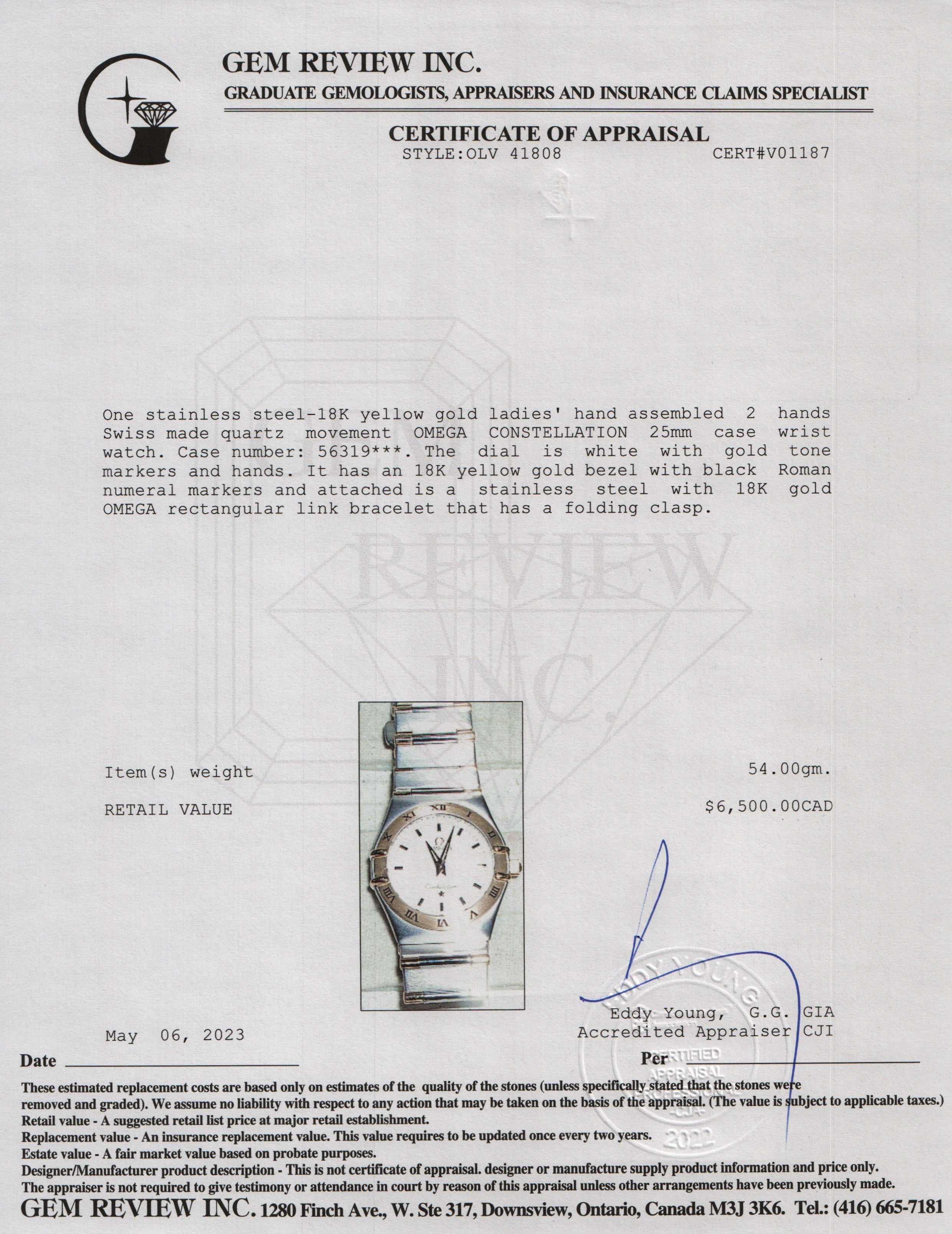 Omega Two-Tone Constellation 25 MM Watch w/ Box & Papers