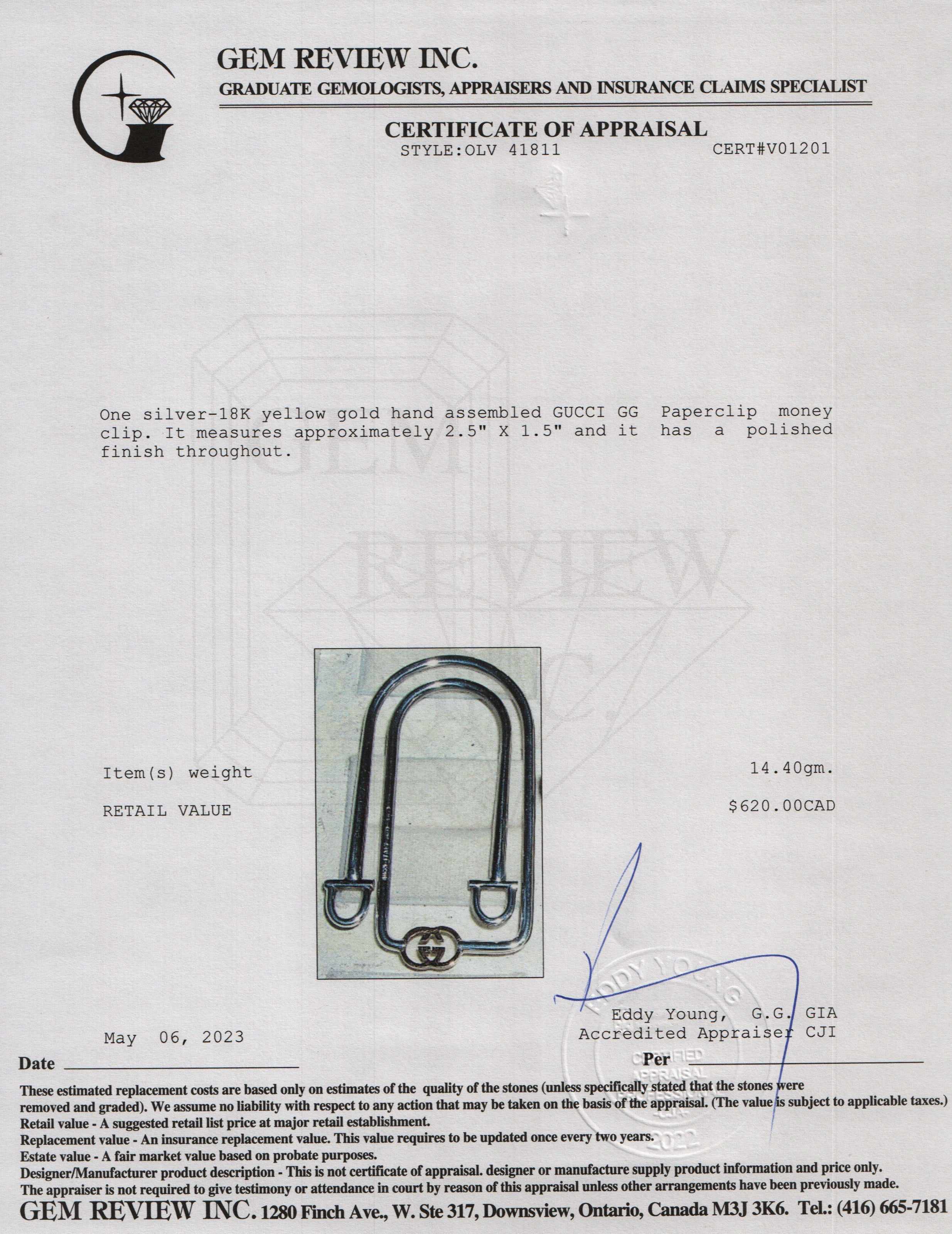 Gucci Two-Tone GG Paperclip Money Clip w/ Box