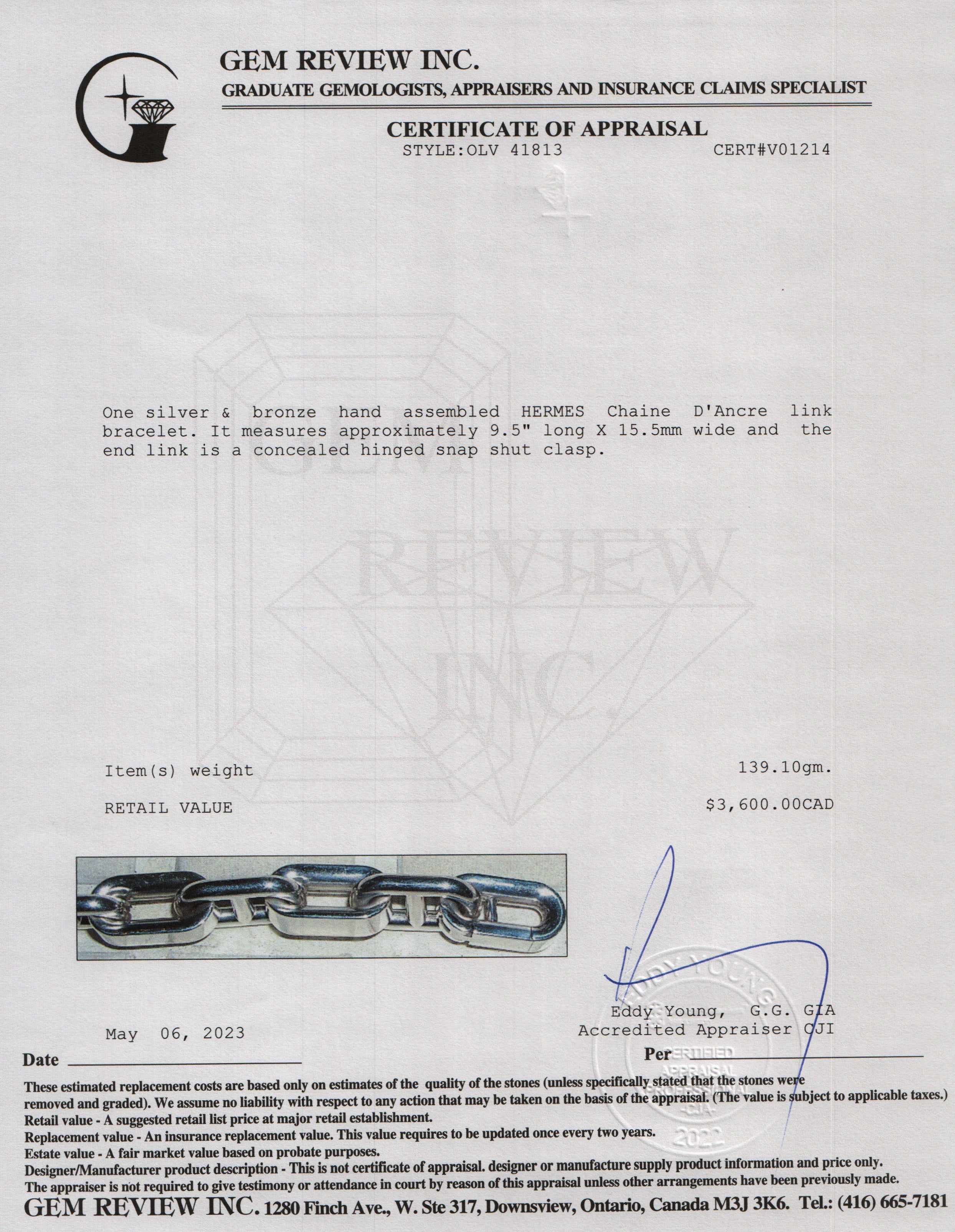 Hermes Sterling Silver and Bronze Chaine D'Ancre Link Bracelet