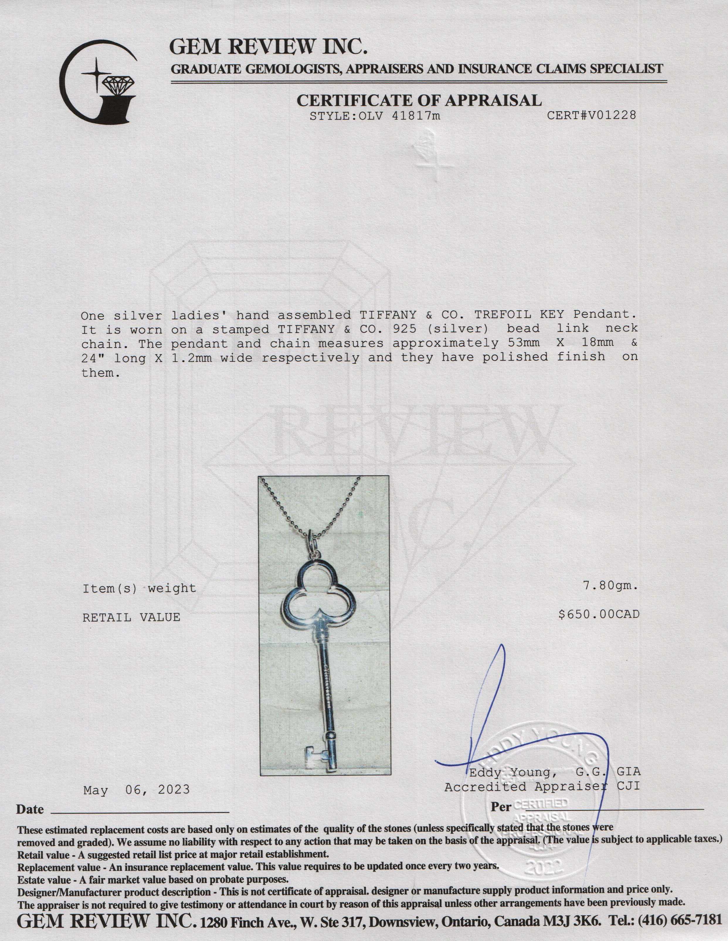 Tiffany & Co. Trefoil Key Pendant Necklace