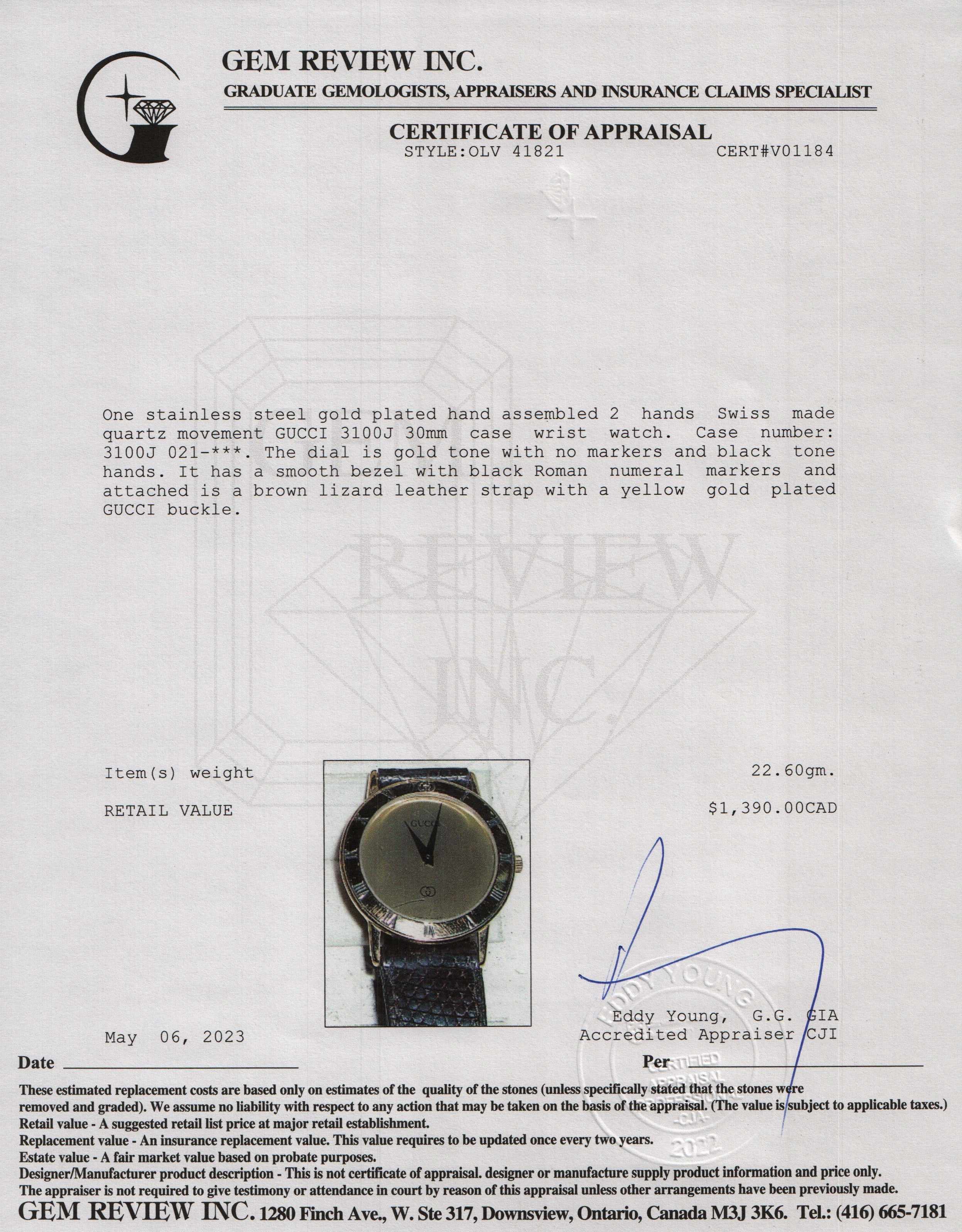 Gucci 3100 Series Watch w/ Box