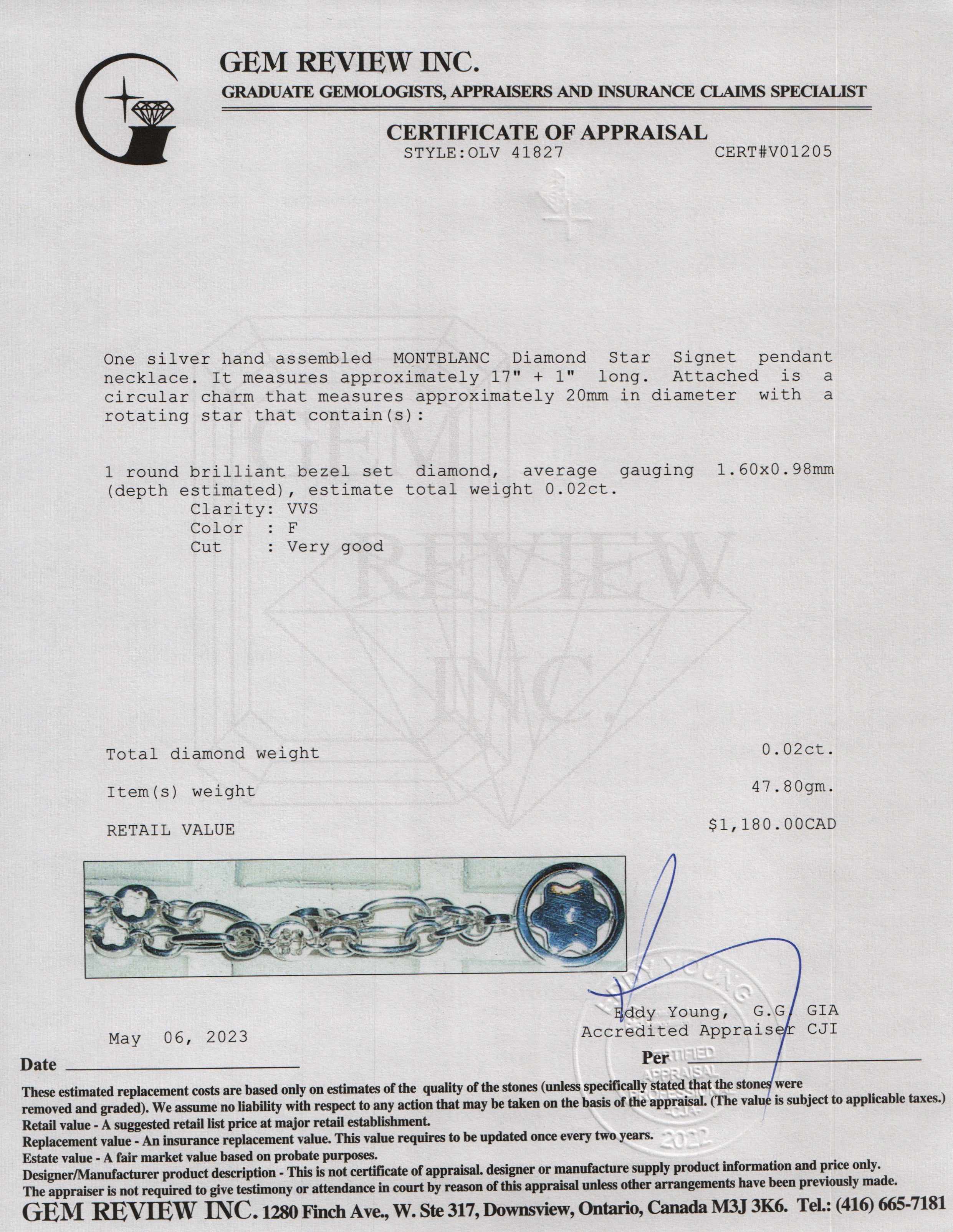 Montblanc Diamond Star Signet Pendant Necklace