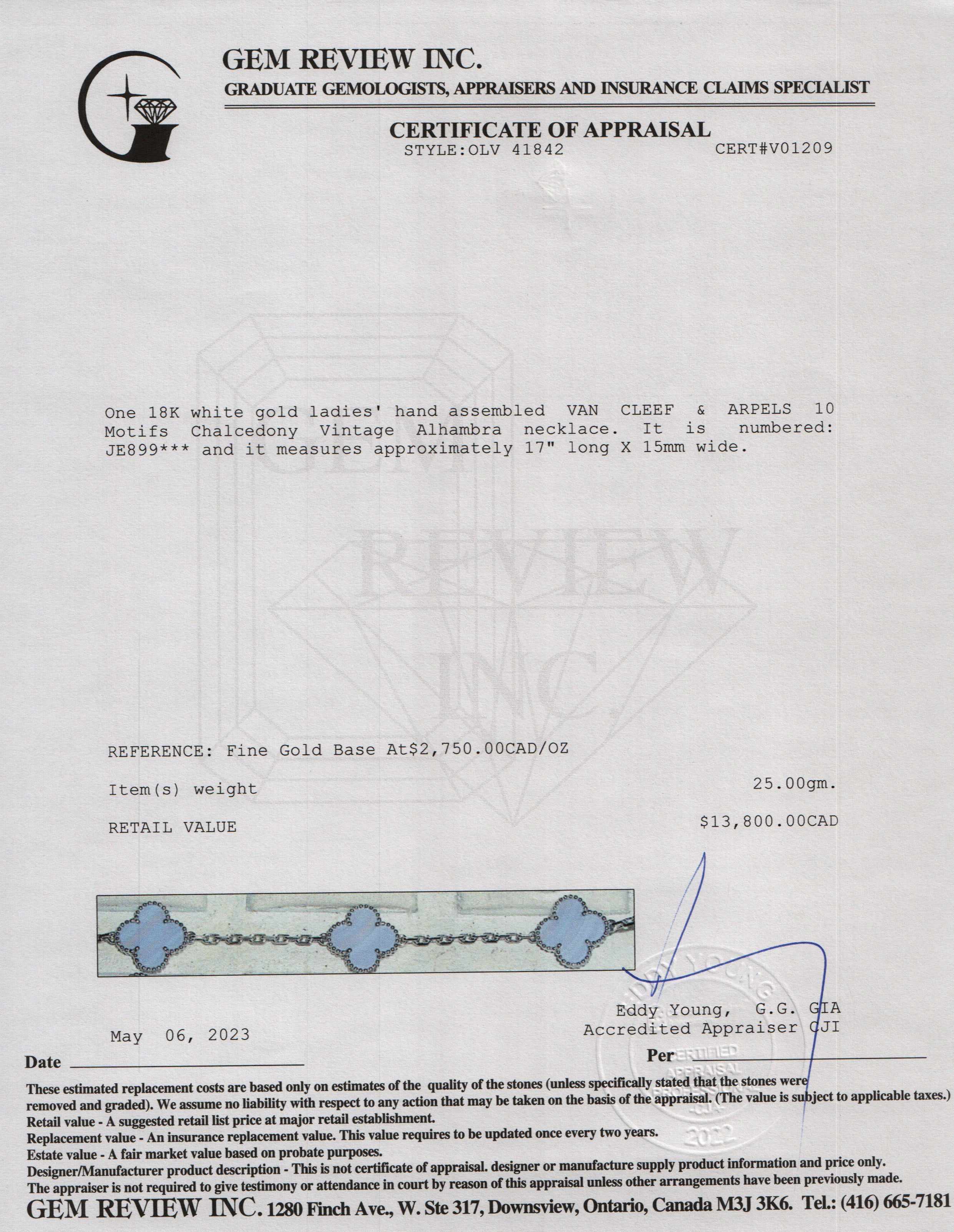 Van Cleef & Arpels 18k White Gold 10 Motifs Vintage Alhambra Necklace