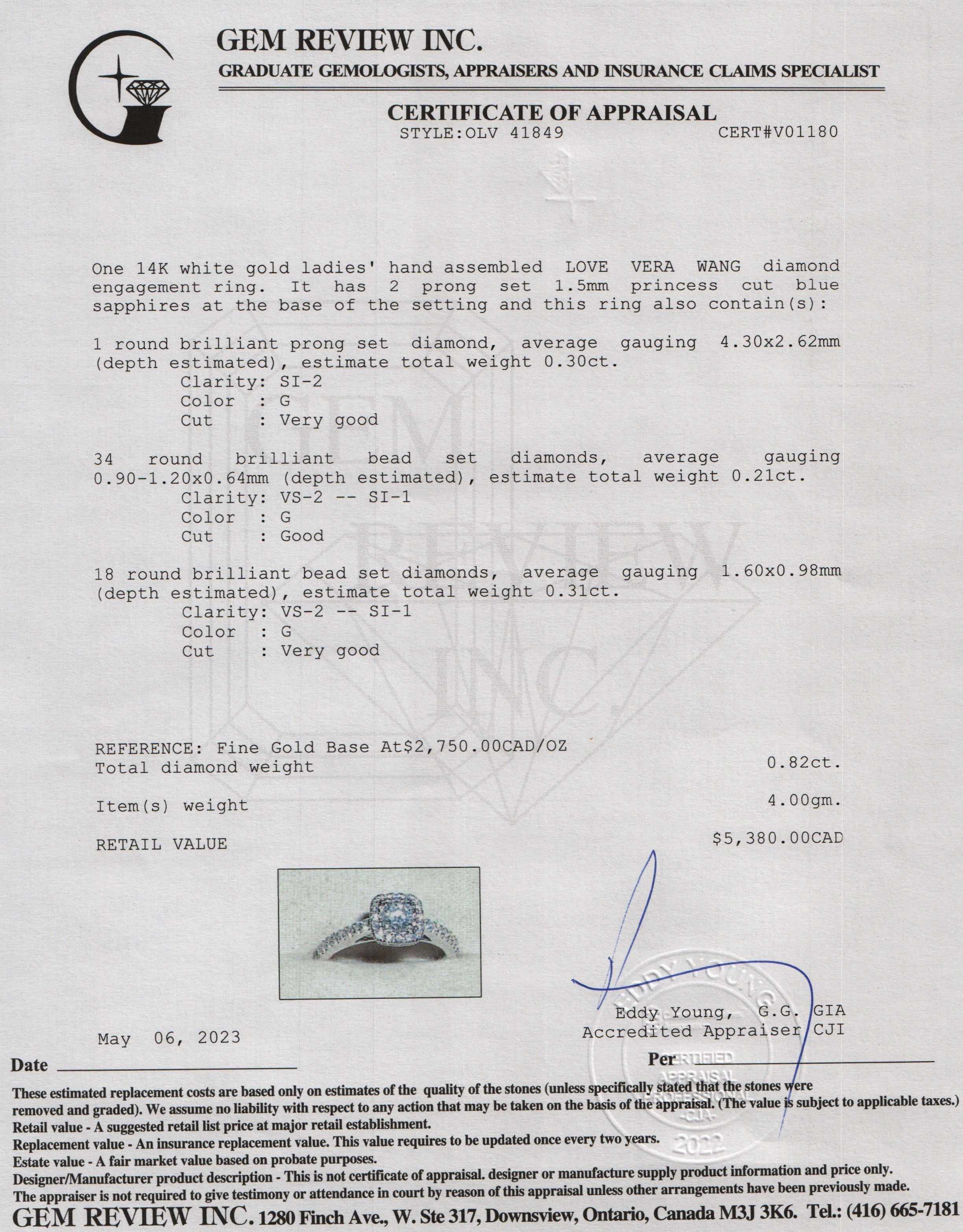 Vera Wang Love Diamond Engagement Ring w/ Box