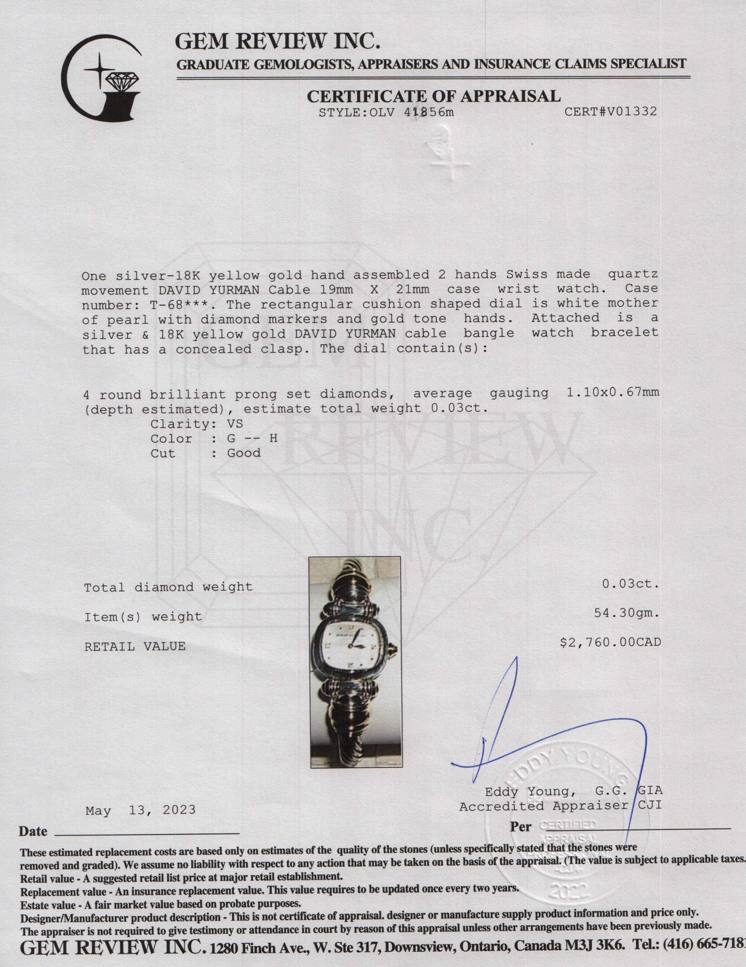 David Yurman Cable Watch w/ Box