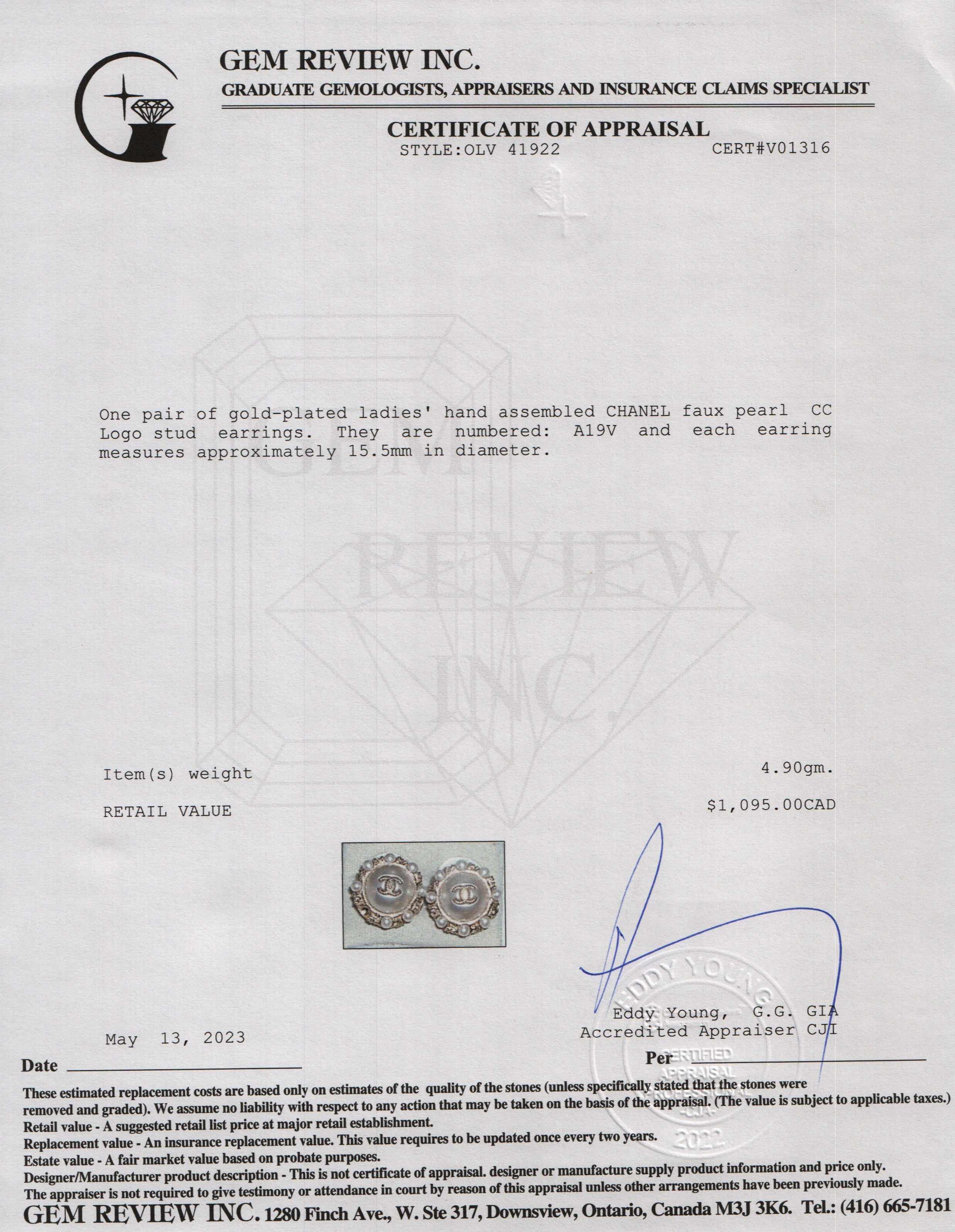 Chanel Faux Pearl CC Logo Stud Earrings