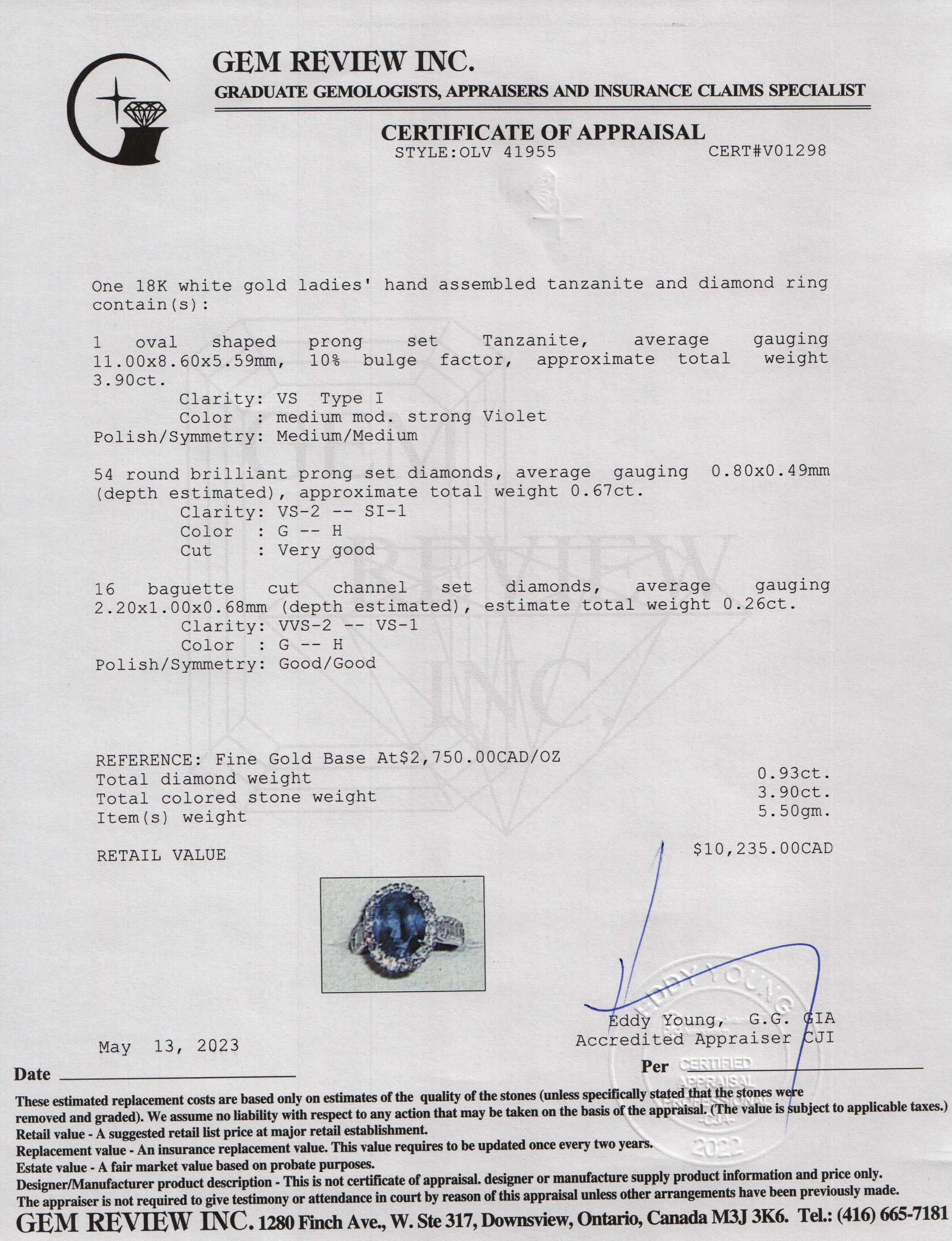 18k White Gold Tanzanite & Diamond Cocktail Ring