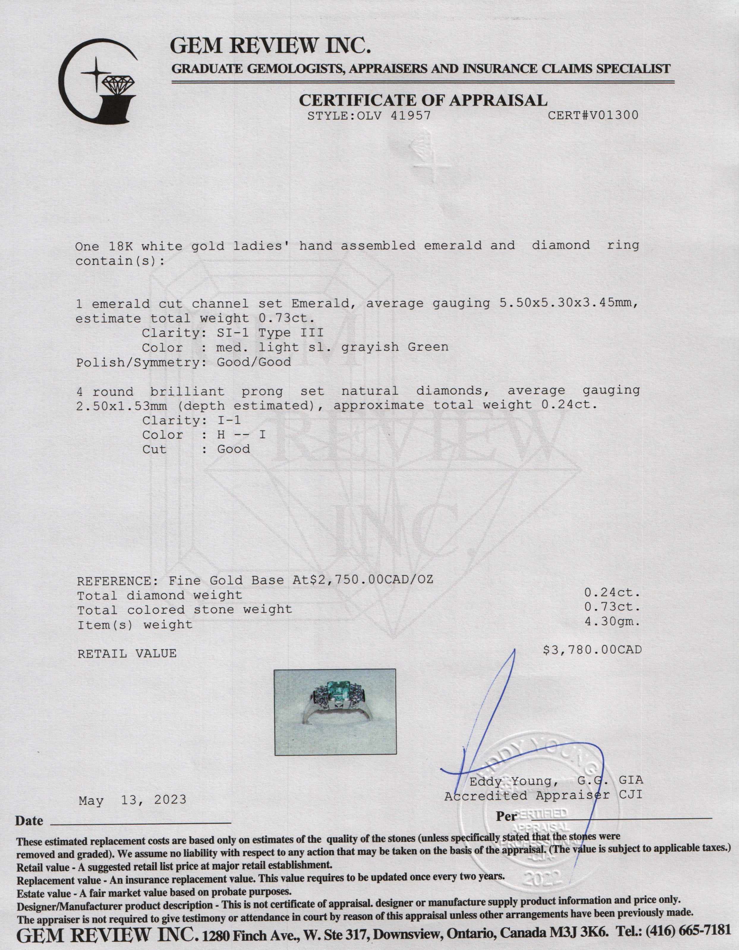 18k White Gold Emerald & Diamond Ring