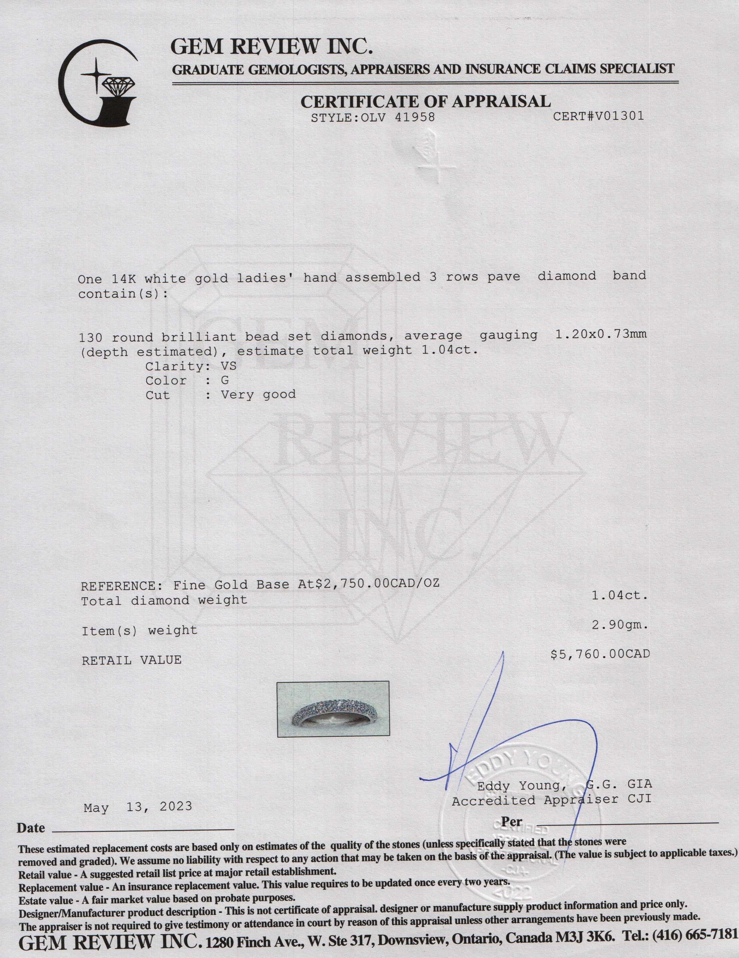 14k White Gold Pave Diamond Band Ring