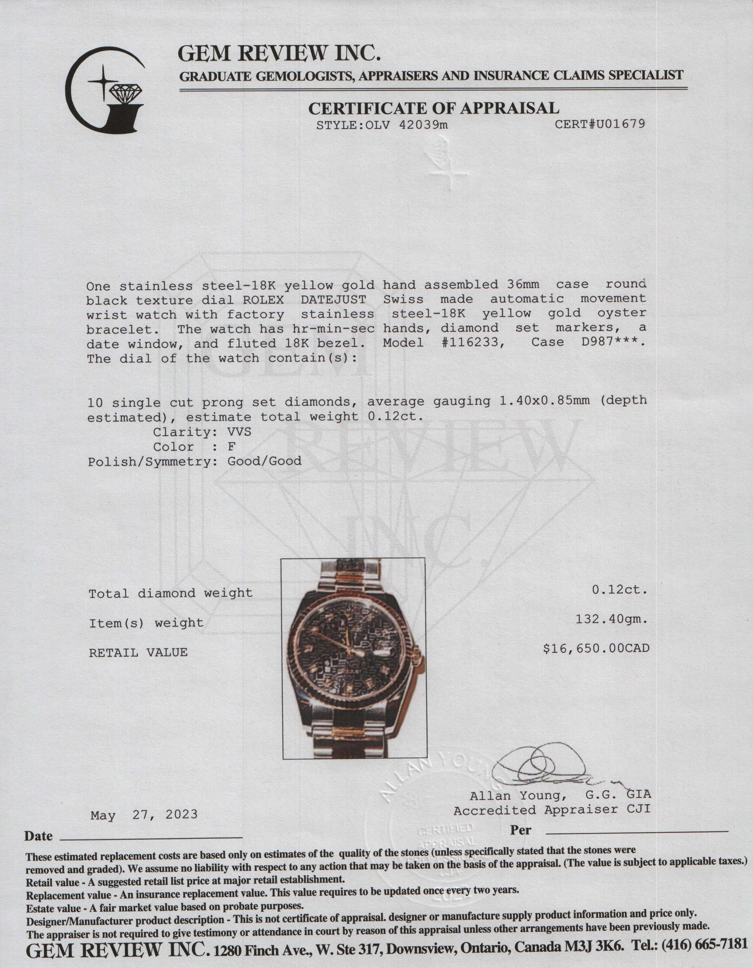 Rolex Two-Tone Datejust 36 MM Watch w/ Diamond Dial