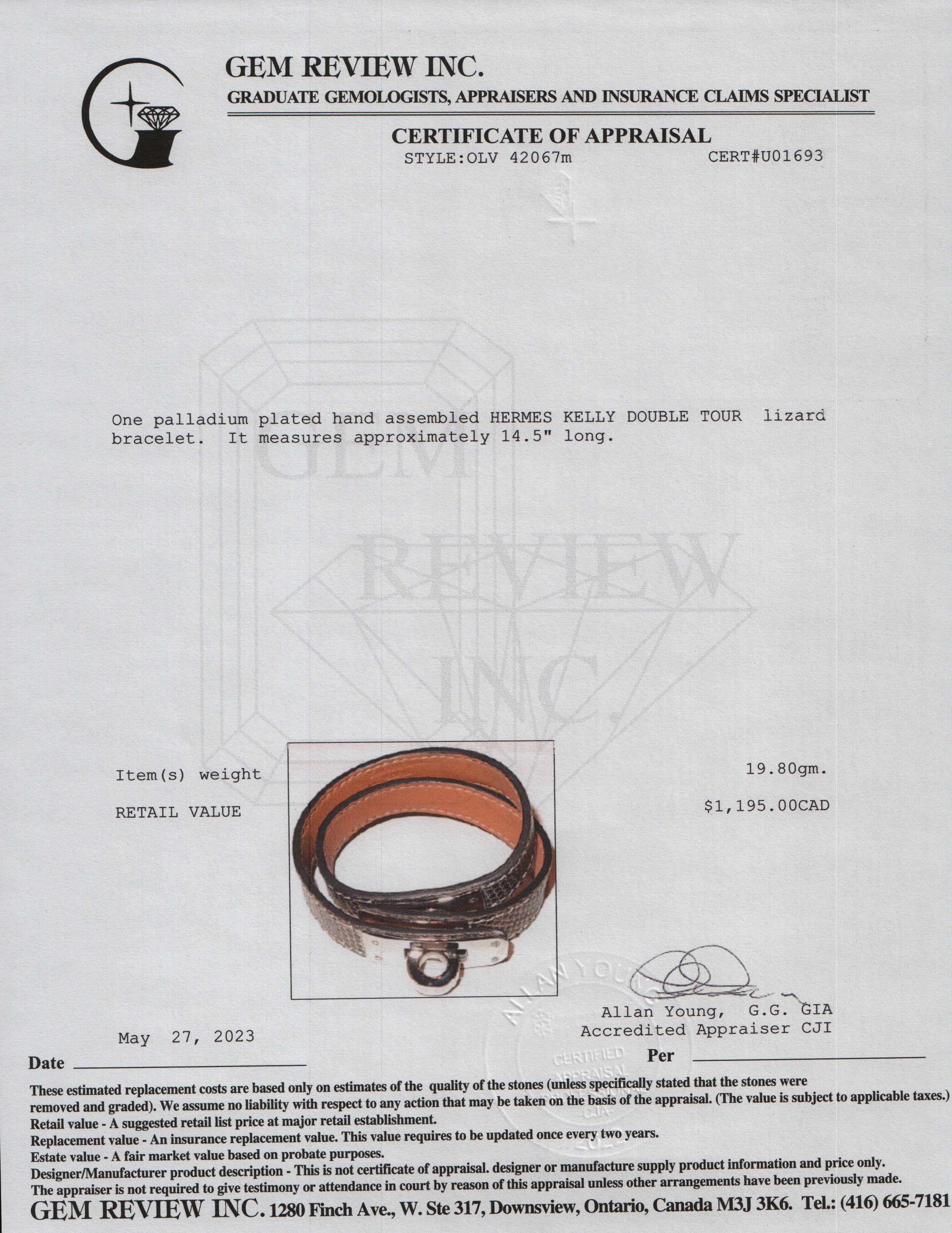 Hermes Lizard Kelly Double Tour Bracelet w/ Box