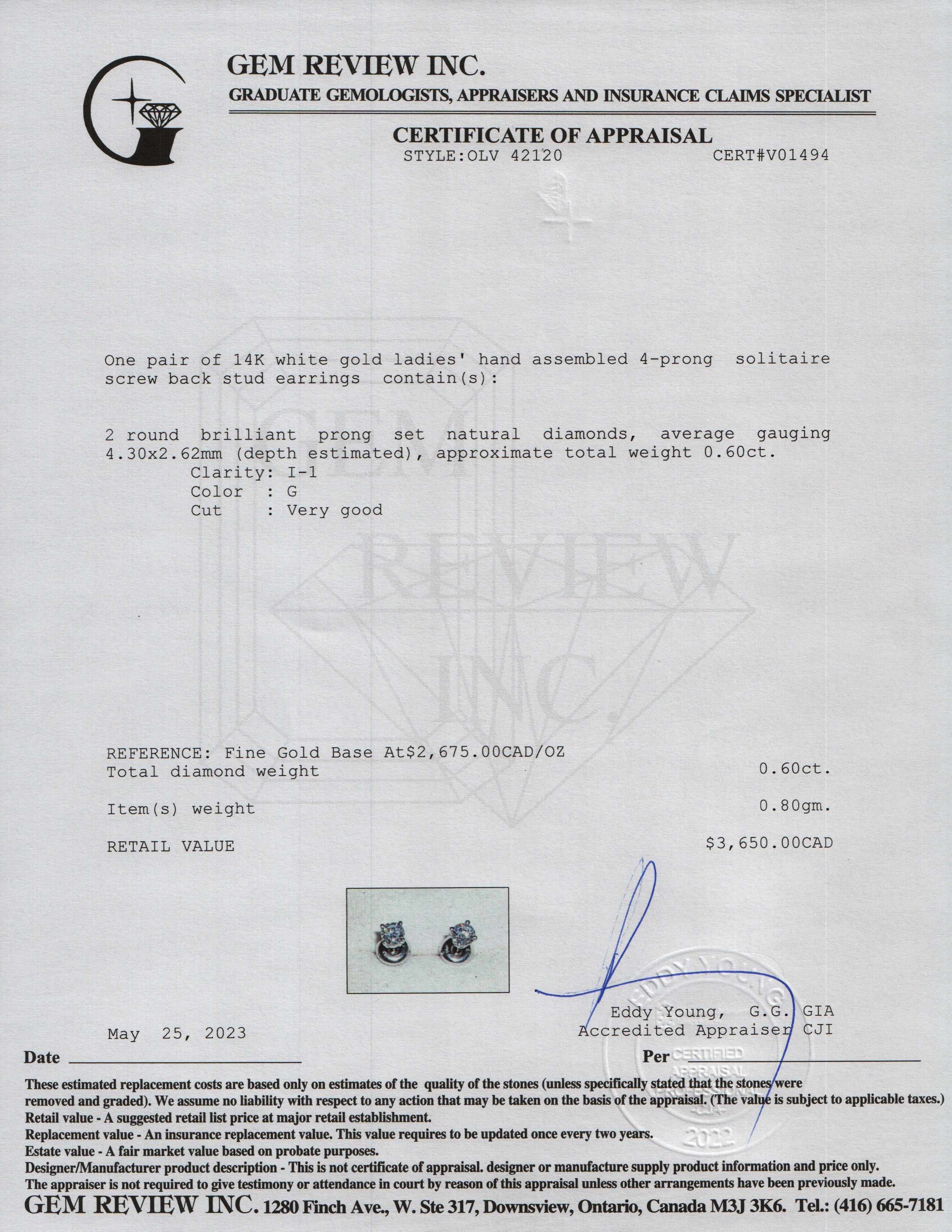 14k White Gold 0.60 tcw. Diamond Stud Earrings