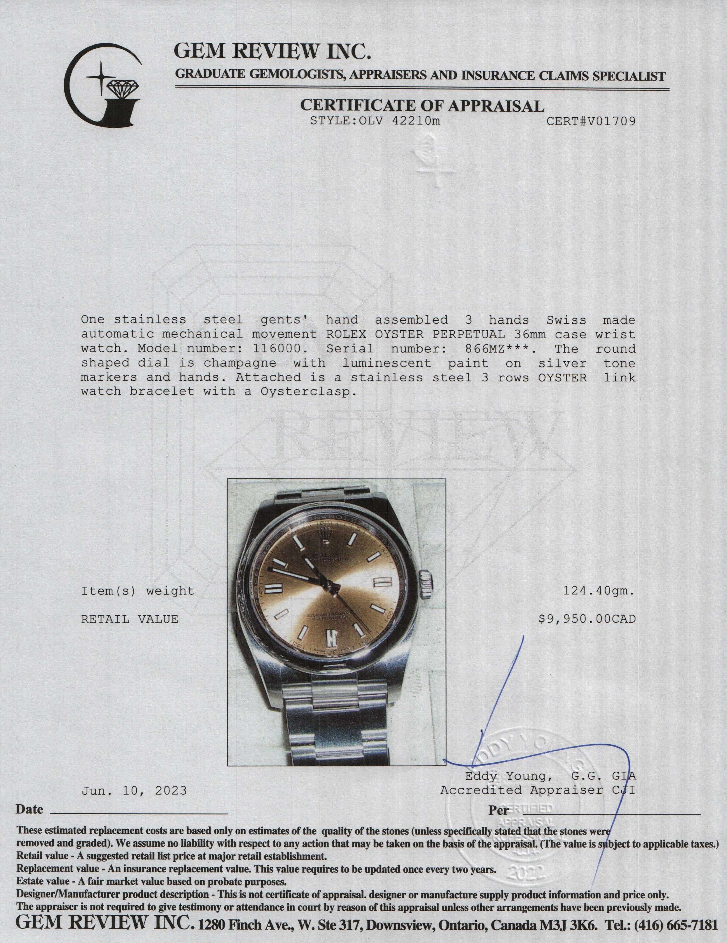 Rolex Oyster Perpetual 36 MM Watch w/ Box & Papers