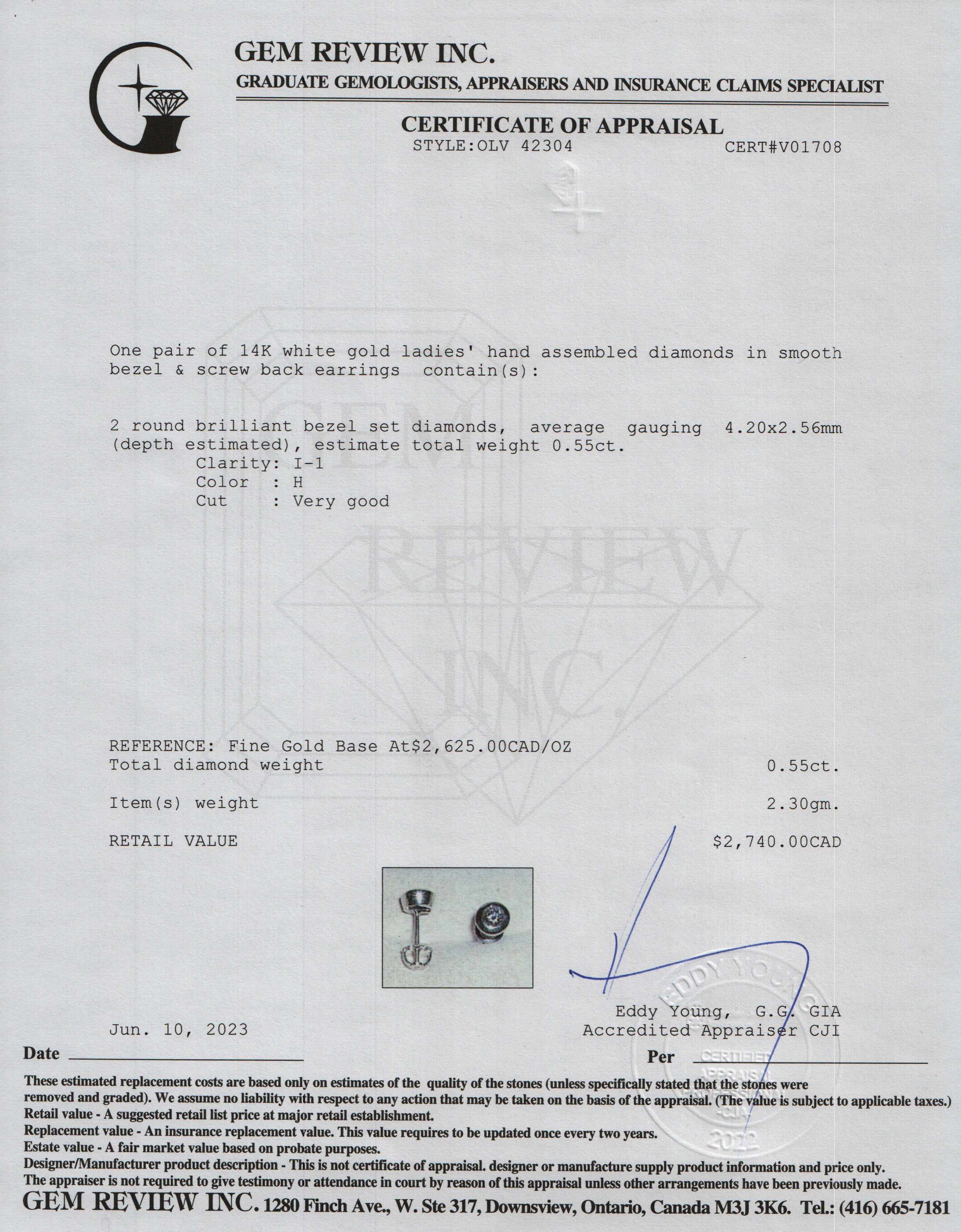 14k White Gold 0.55 tcw. Diamond Stud Earrings