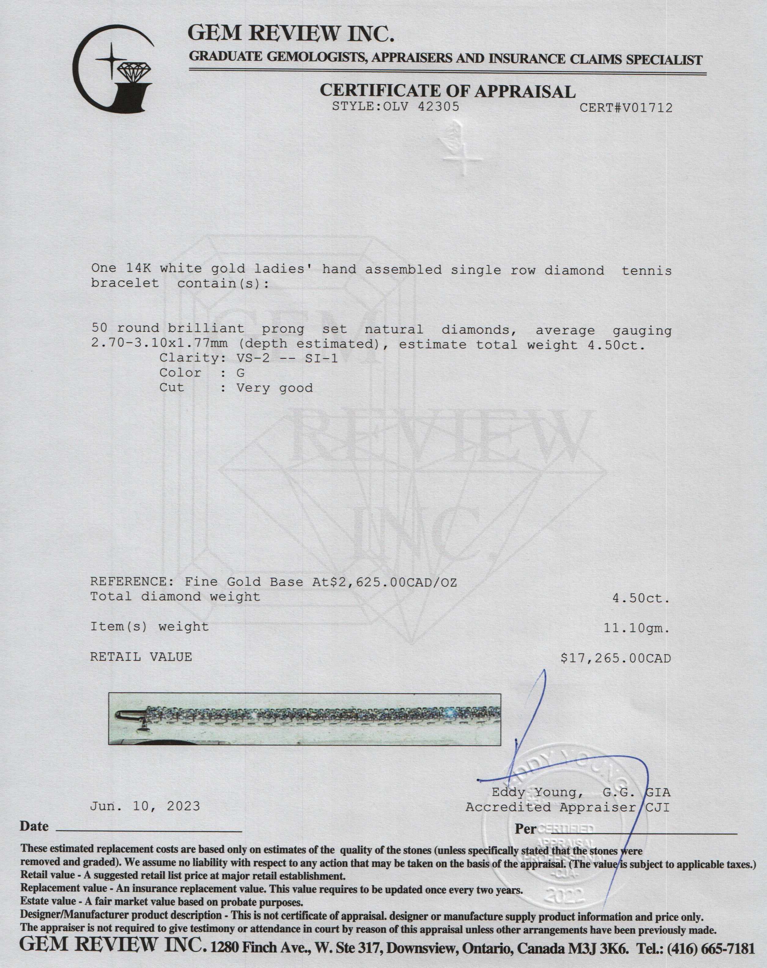 14k White Gold 4.50 tcw. Diamond Tennis Bracelet