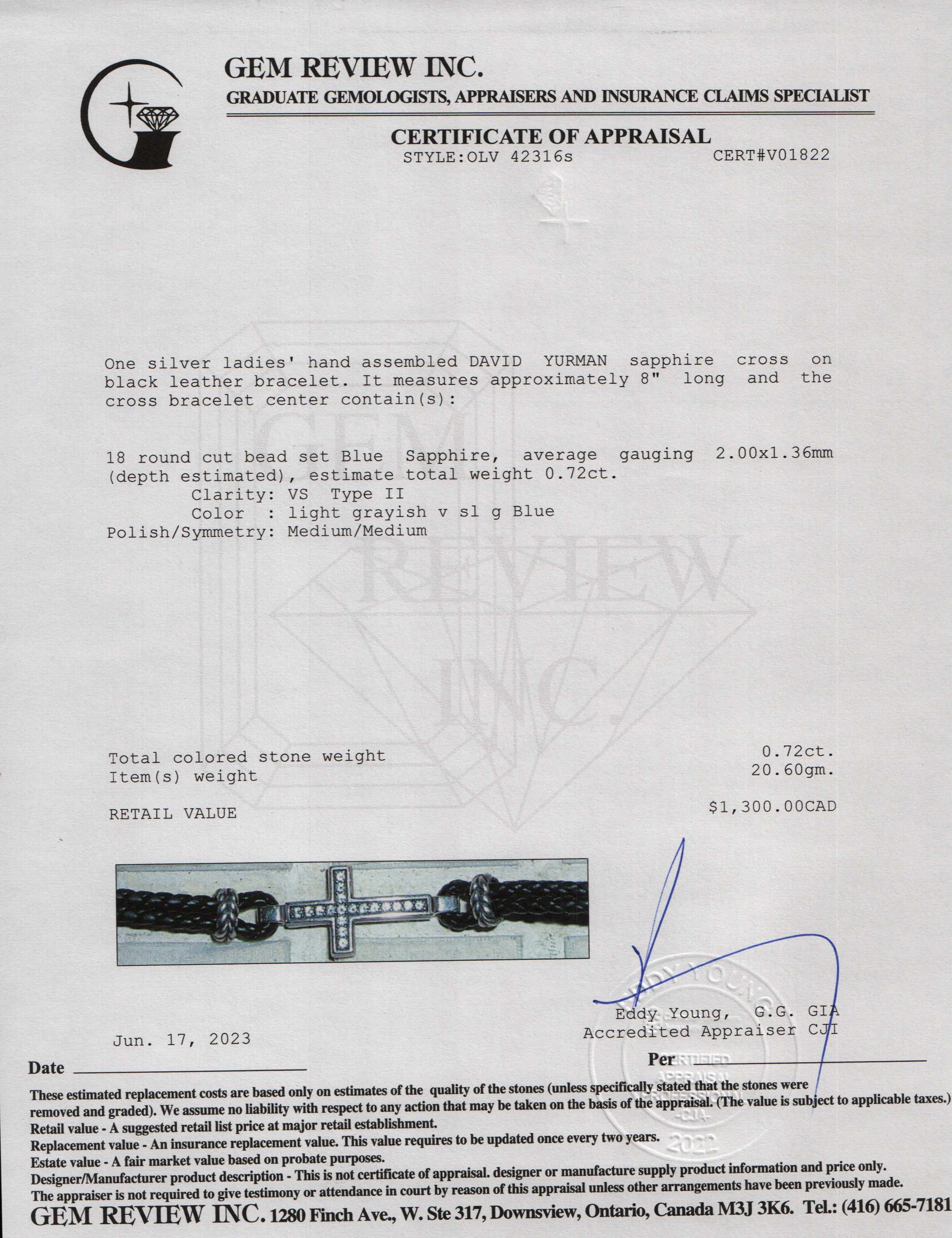 David Yurman Sapphire Cross Leather Bracelet