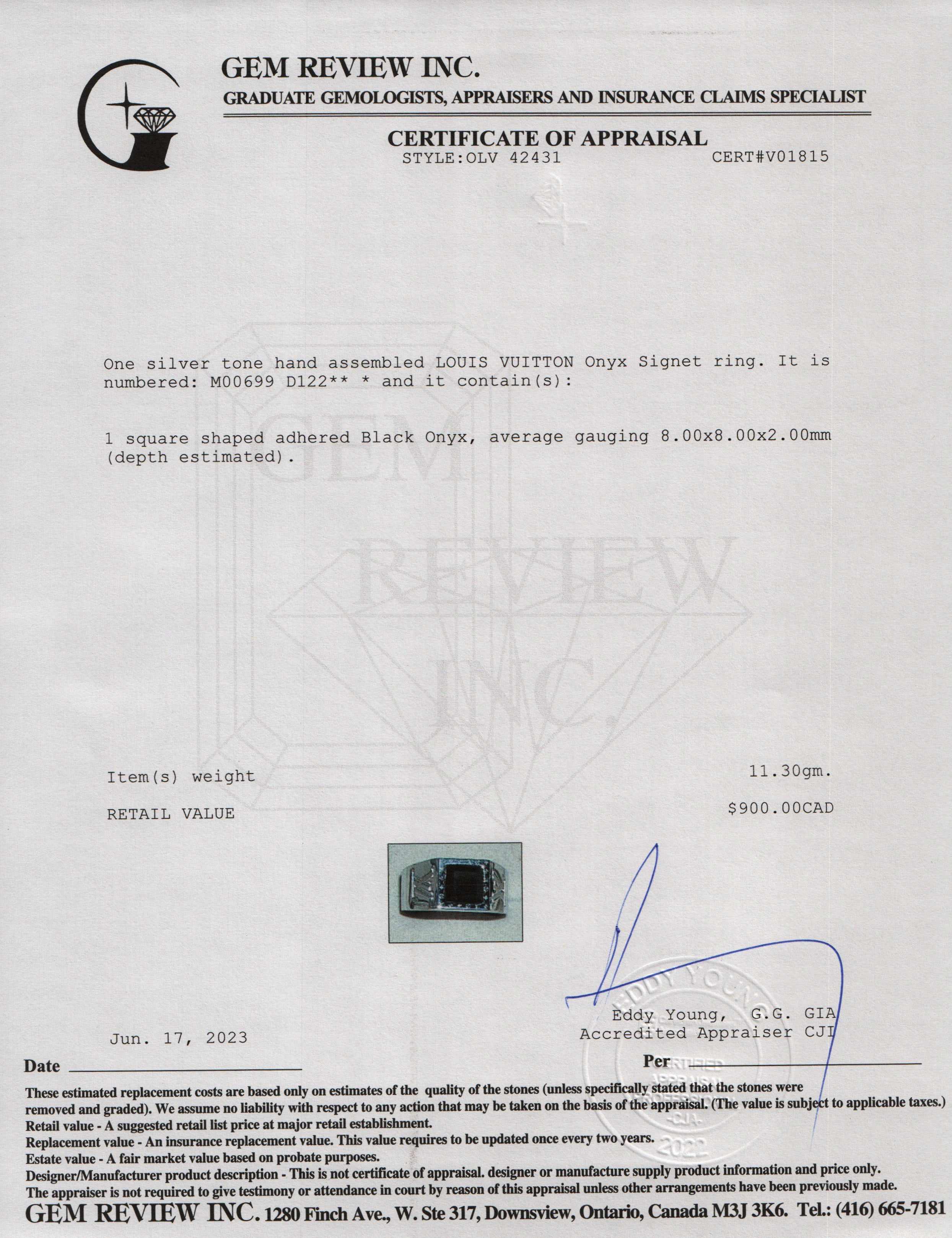 Louis Vuitton 2022 LV Onyx Signet Ring w/ Box