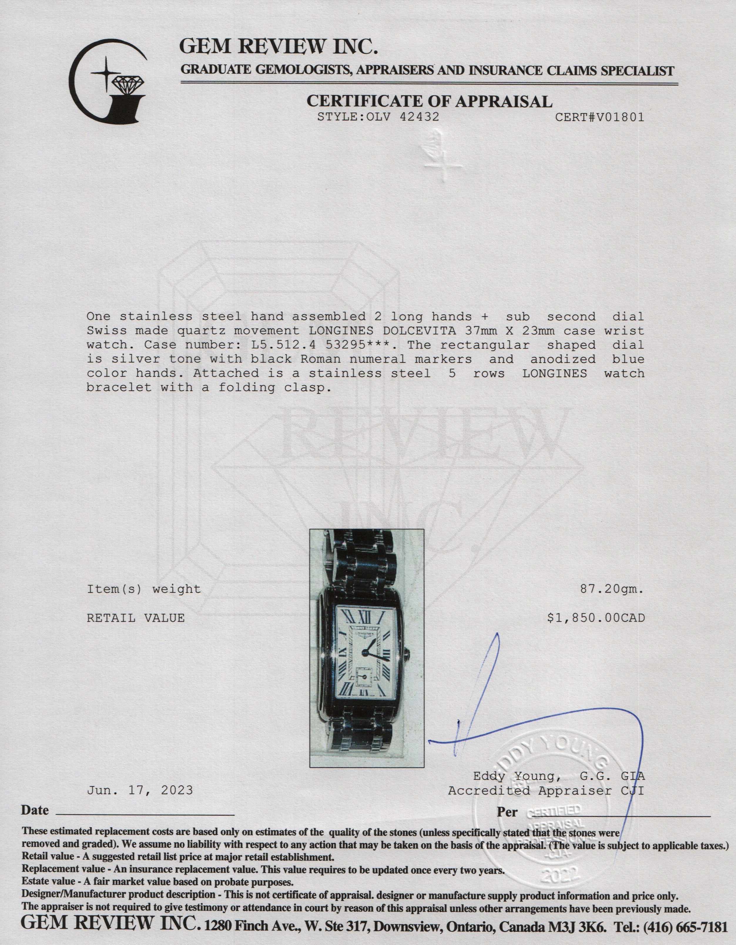 Longines DolceVita Watch w/ Box & Papers