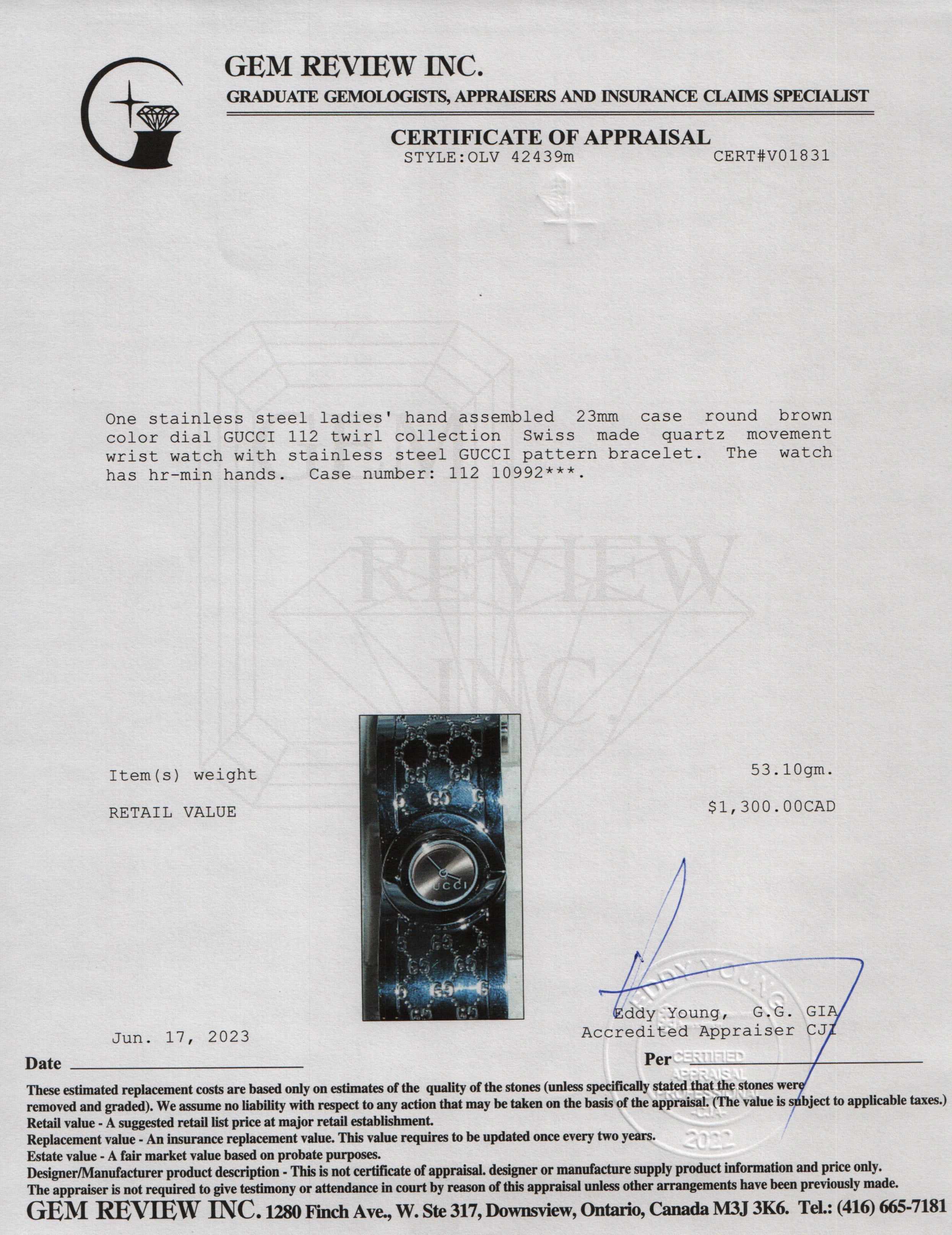 Gucci Twirl Watch w/ Box & Papers