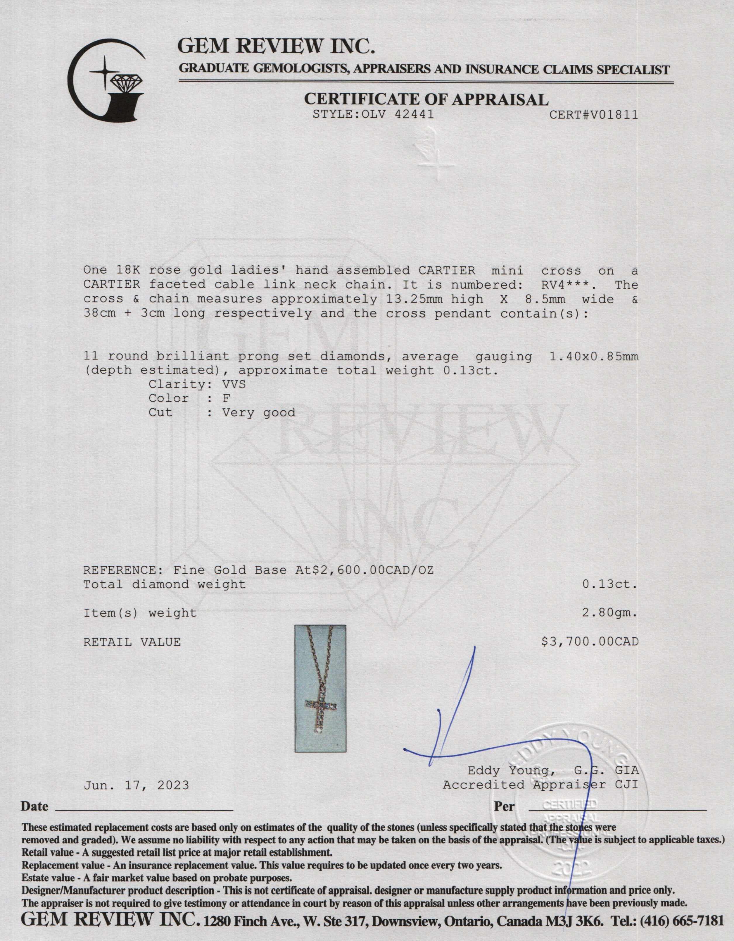 Cartier 18k Rose Gold Diamond Mini Cross Pendant Necklace