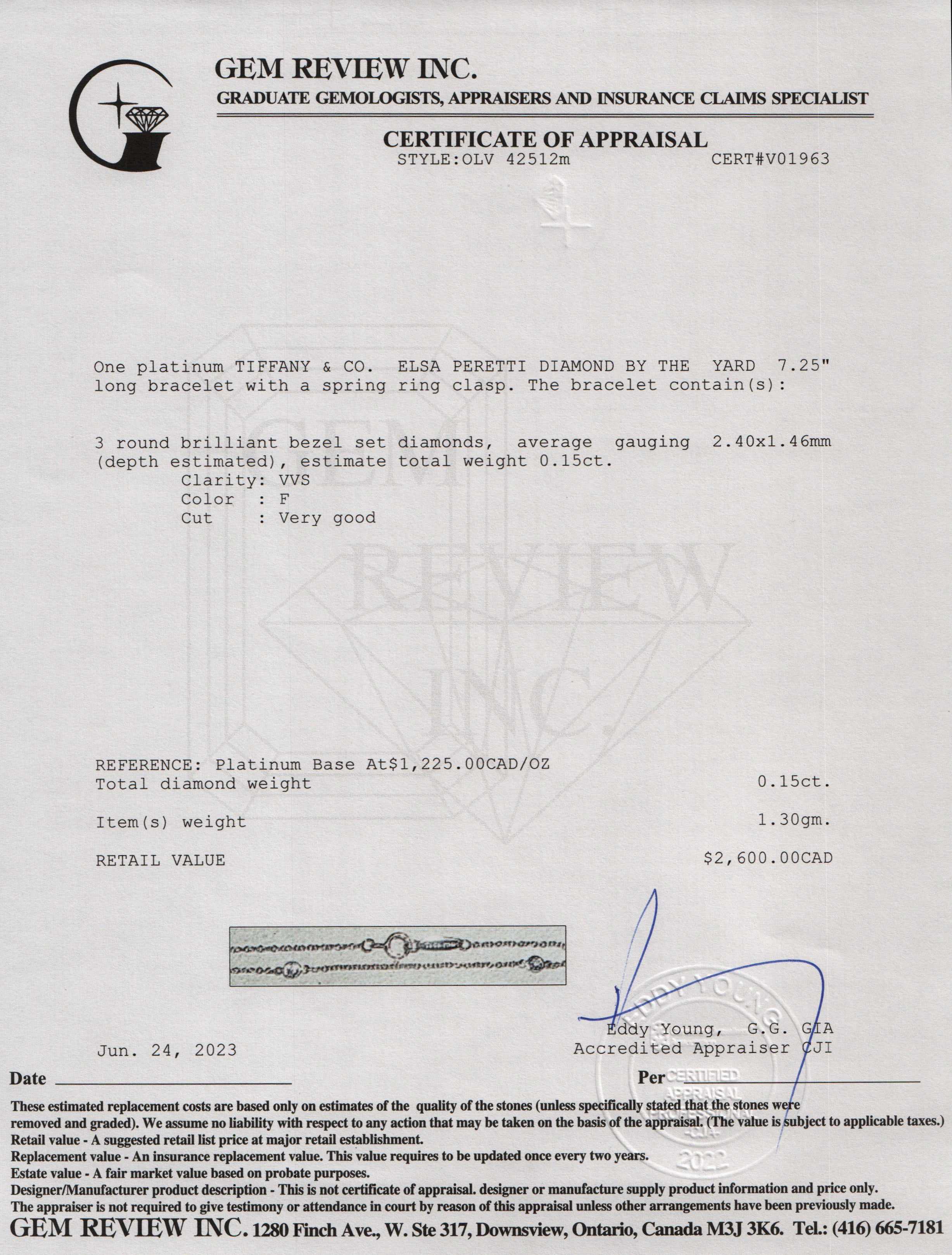 Tiffany & Co. Elsa Peretti Platinum Diamonds by the Yard Bracelet