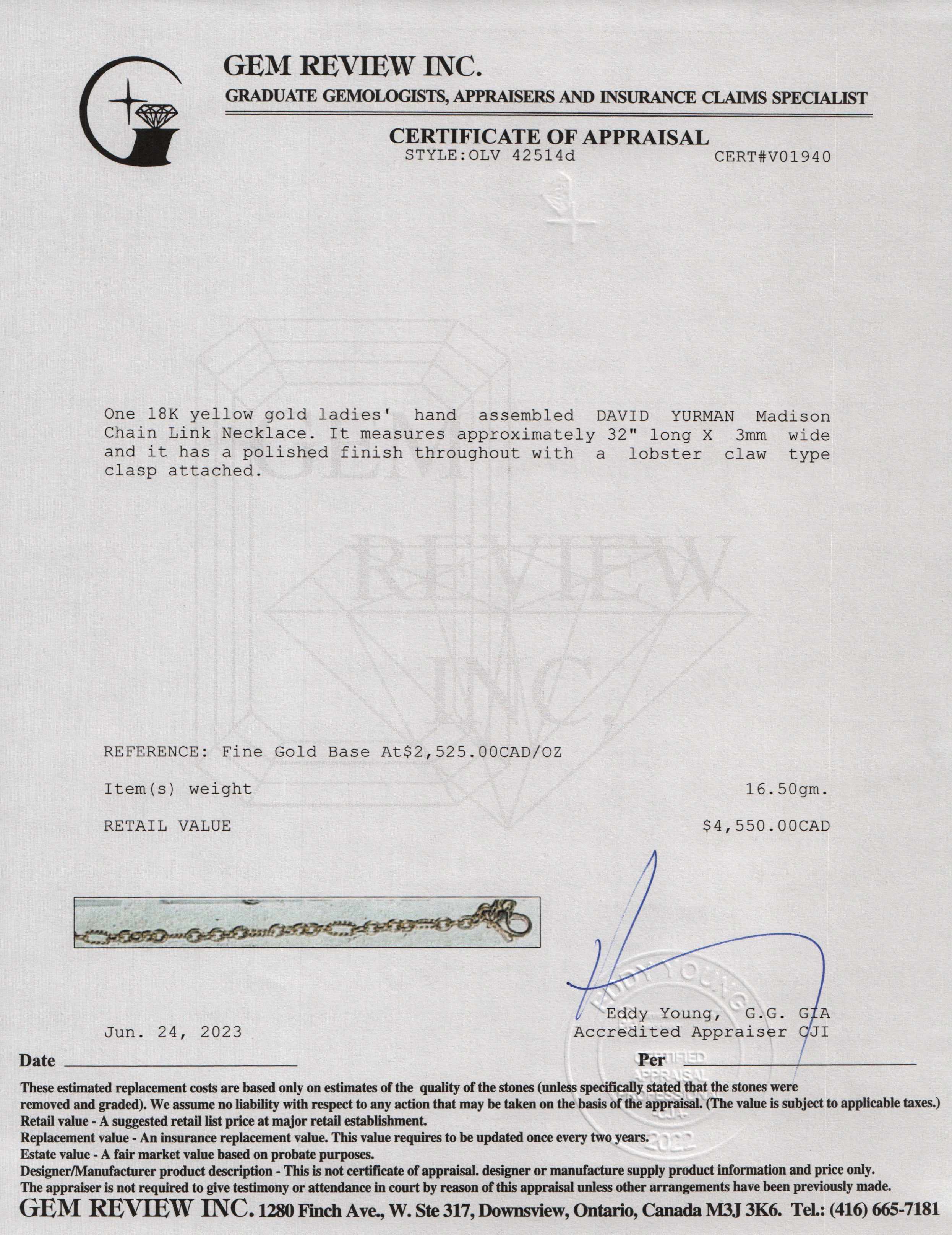 David Yurman 18k Yellow Gold Madison Chain Necklace