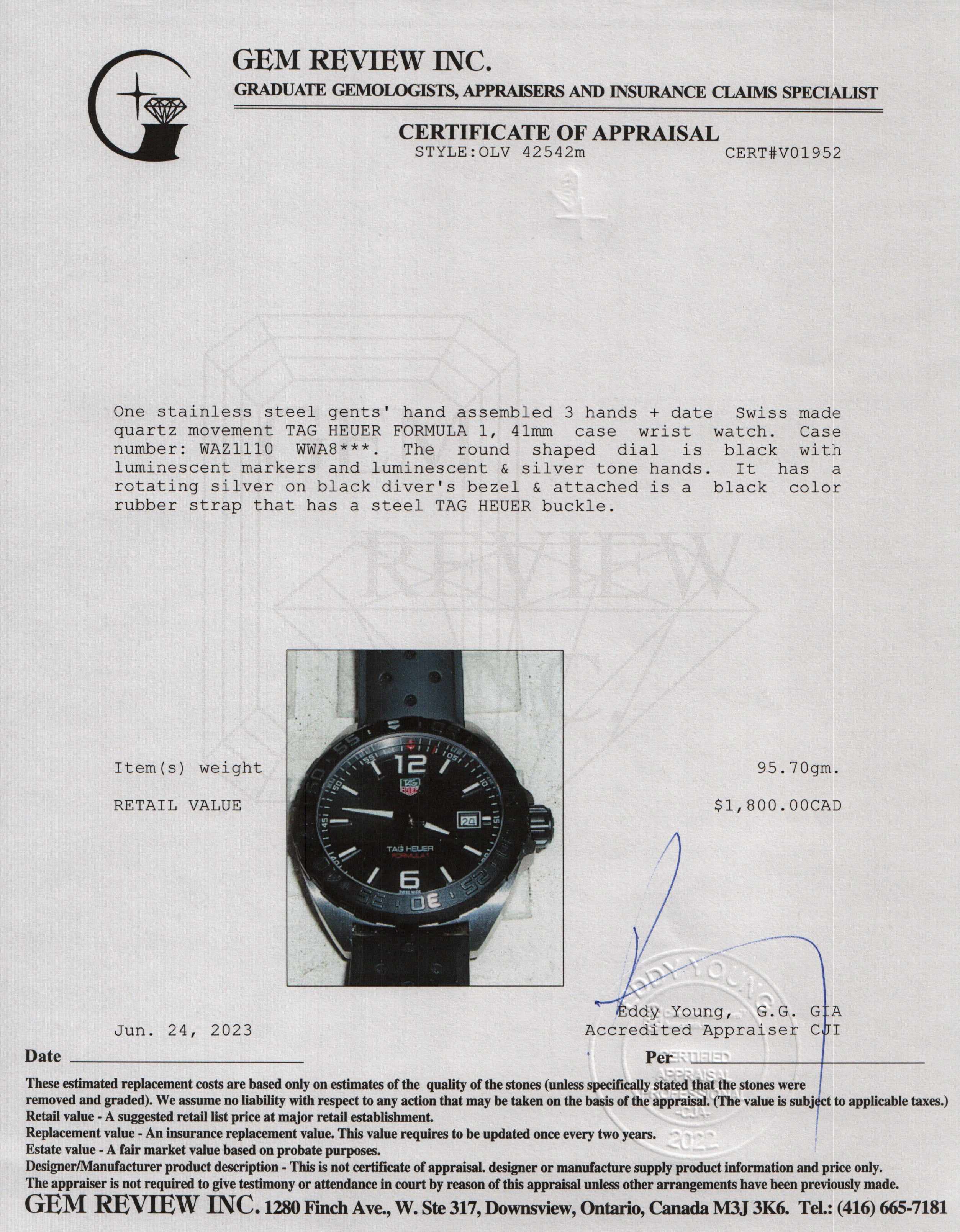 Tag Heuer Formula 1 41 MM Quartz Watch w/ Box & Papers