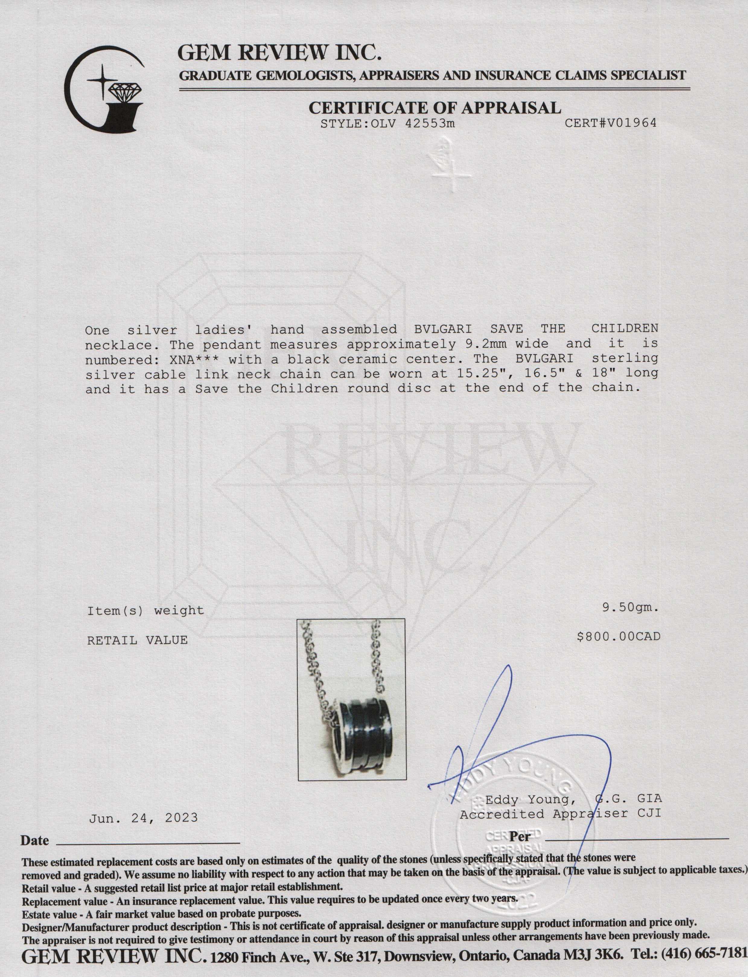 Bulgari Sterling Silver Save The Children Necklace w/ Box