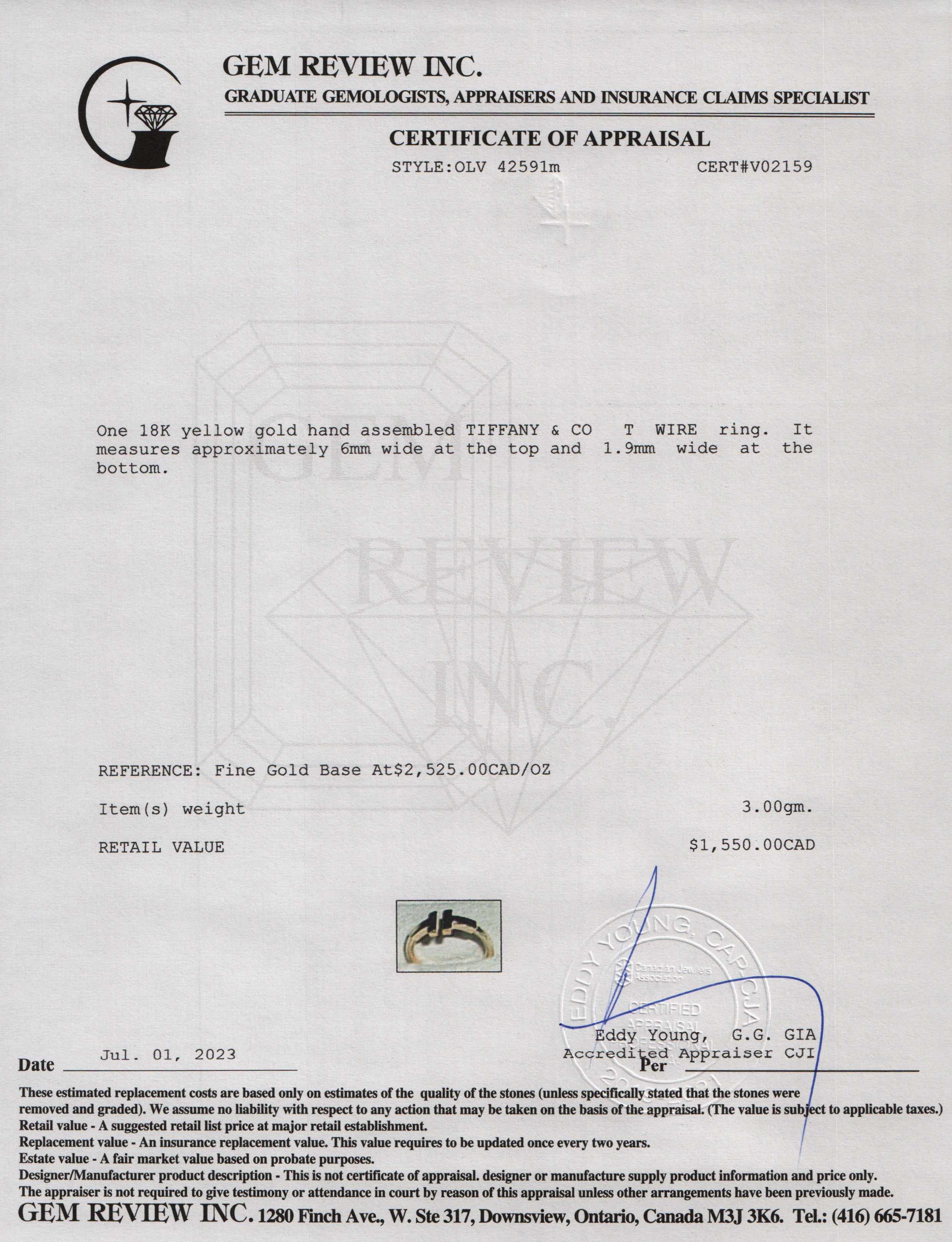 Tiffany & Co. 18k Yellow Gold T Wire Ring