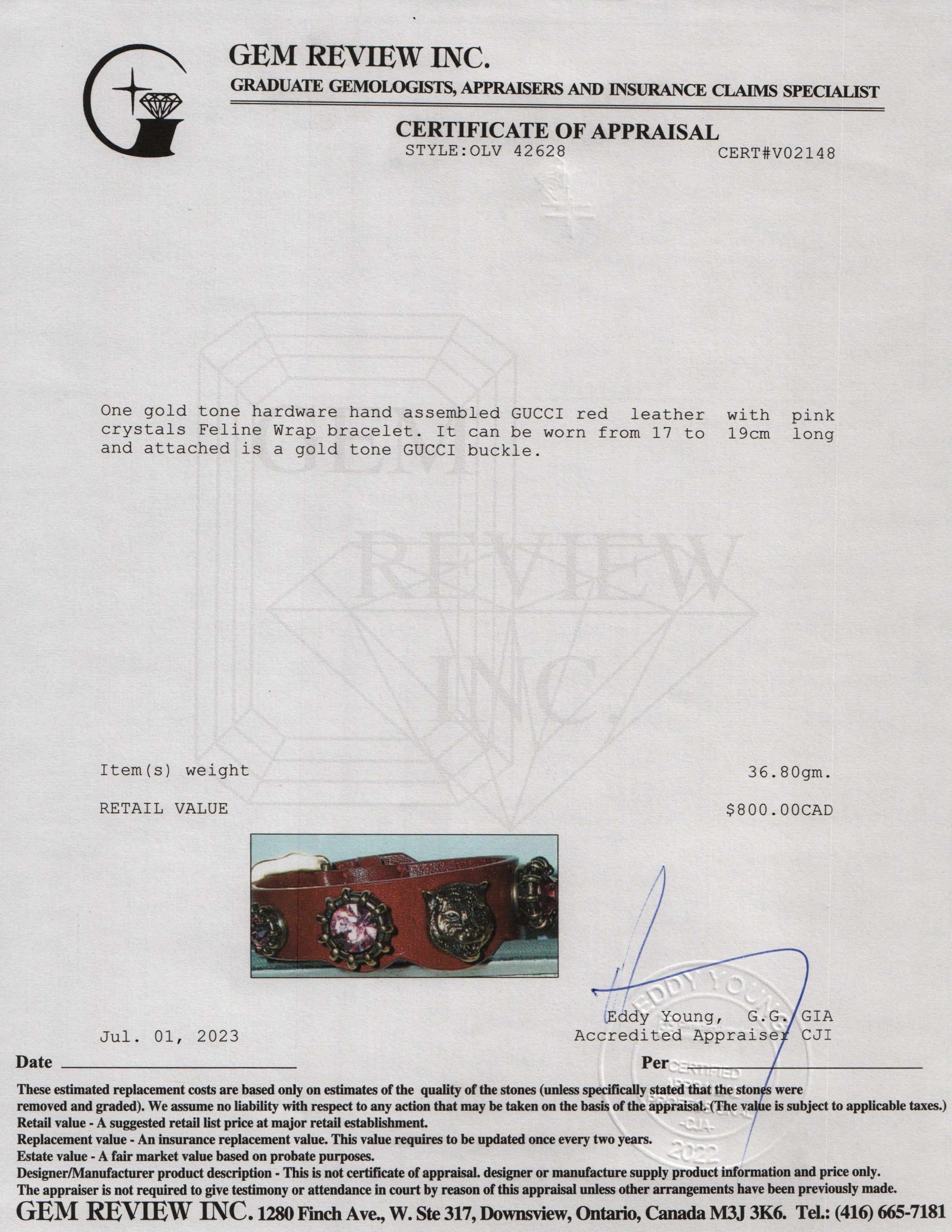 Gucci Crystal & Leather Feline Wrap Bracelet