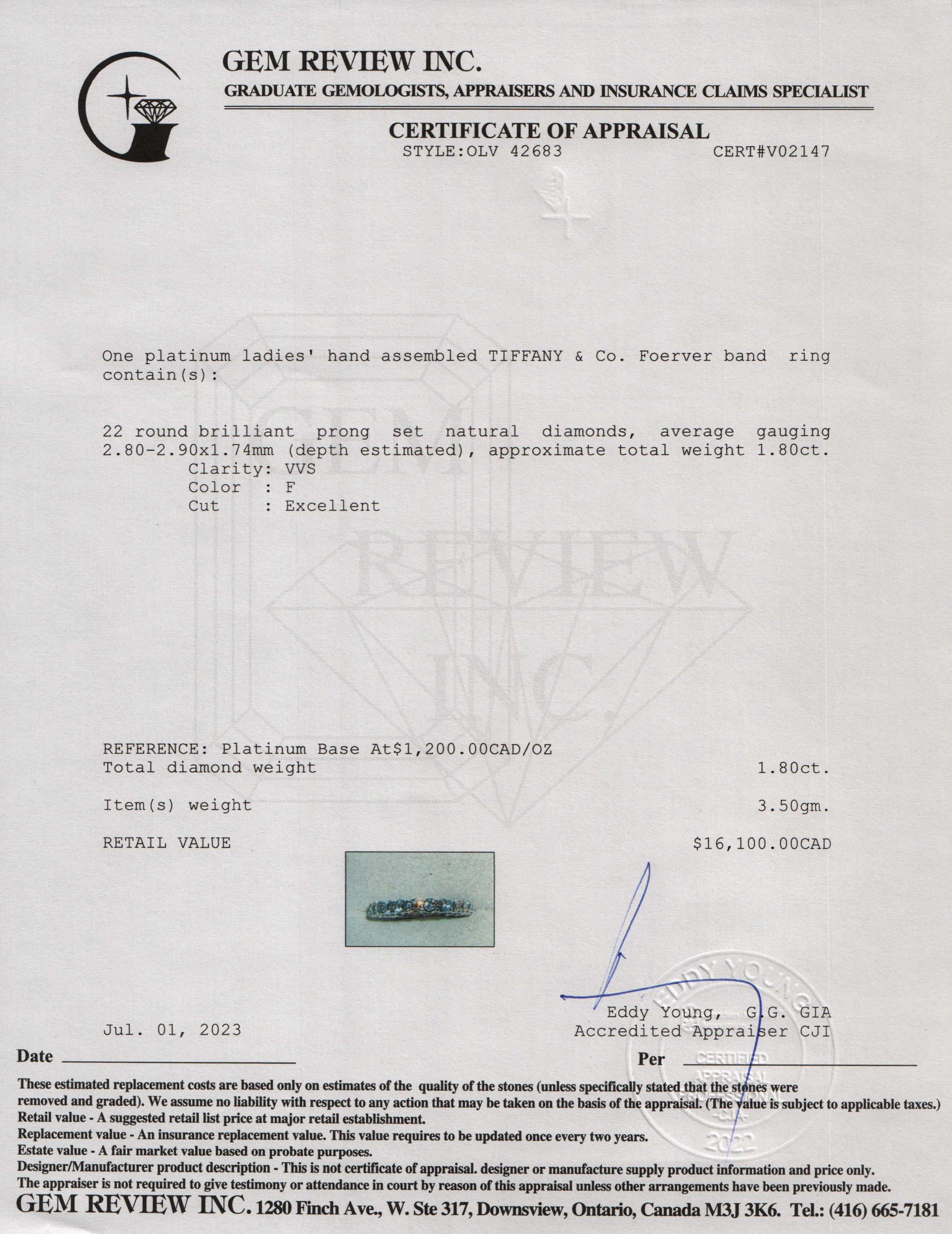 Tiffany & Co. Platinum Diamond Forever Eternity Band Ring w/ Box