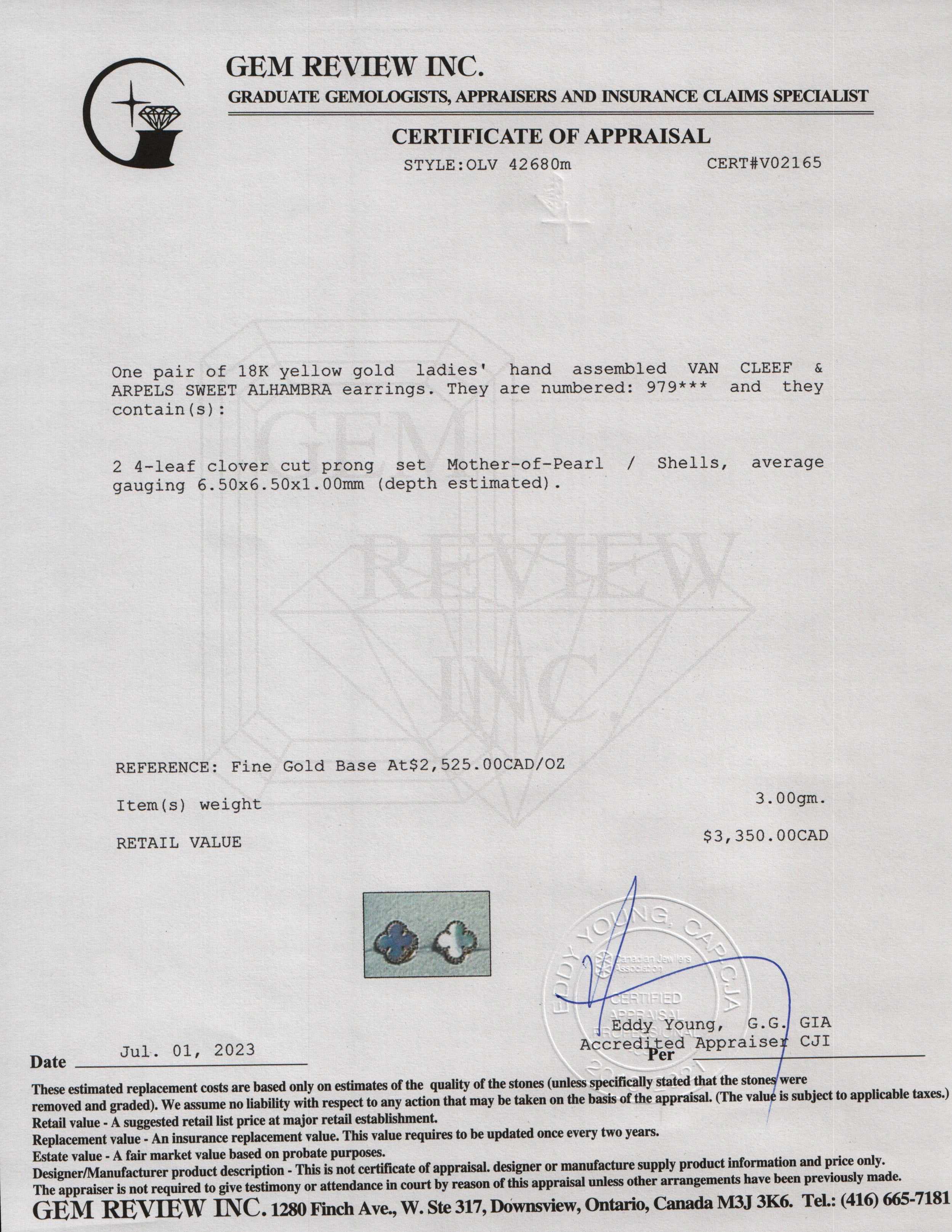 Van Cleef & Arpels Sweet Alhambra Mother of Pearl Stud Earrings w/ Box & Certificate