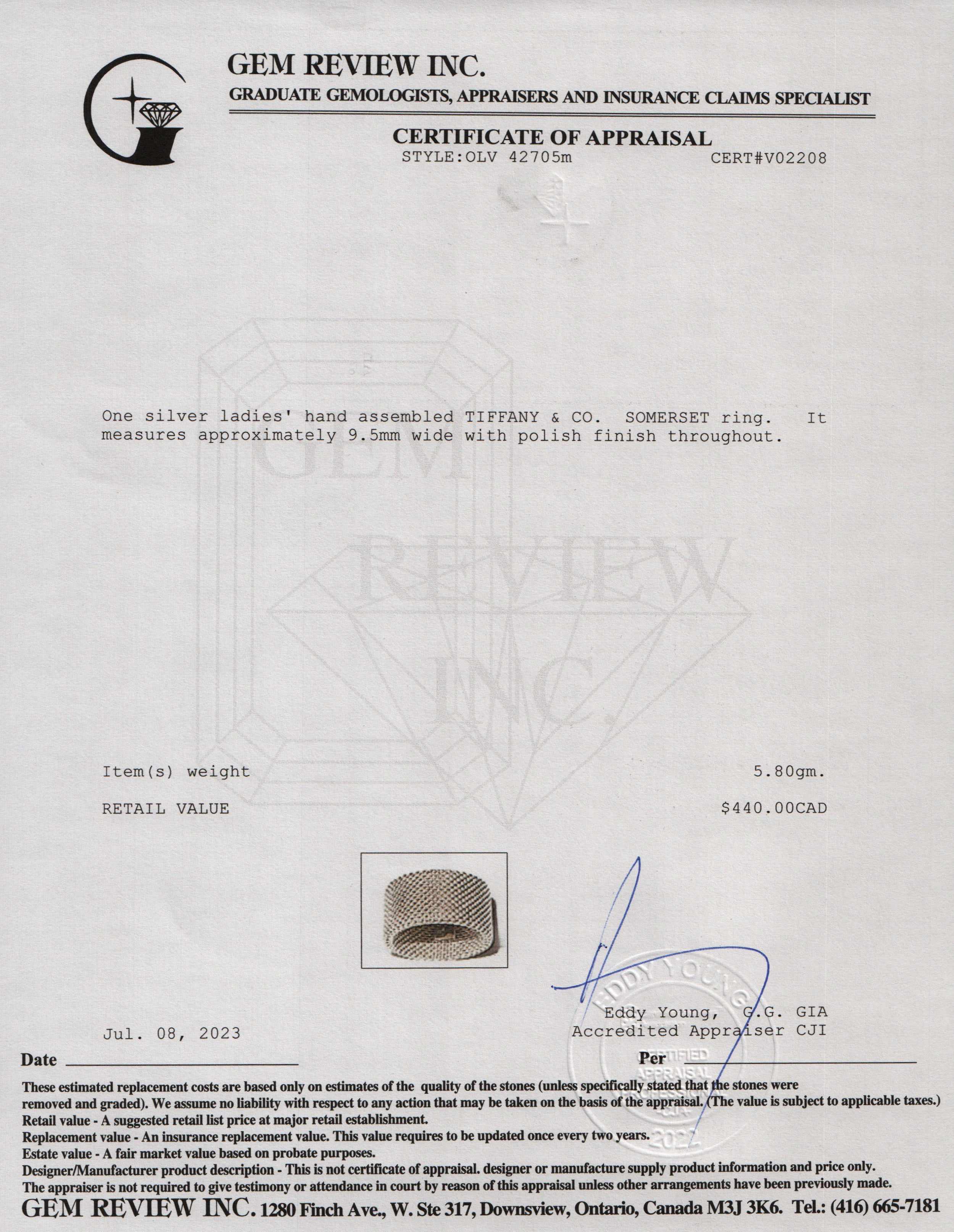 Tiffany & Co. Sterling Silver Somerset Mesh Band Ring